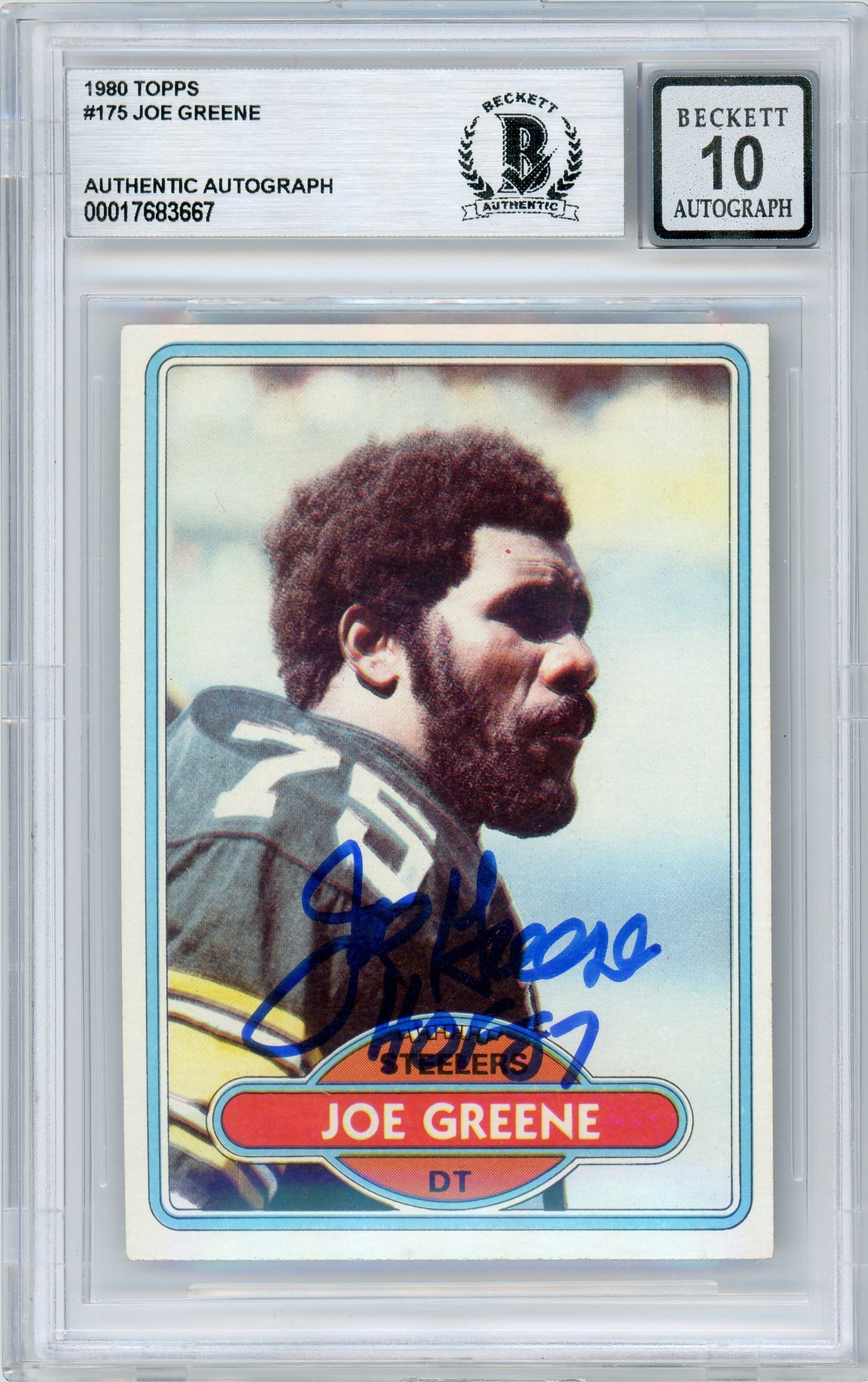 1980 Topps #175 Joe Greene Pittsburgh Steelers BGS Autograph 10