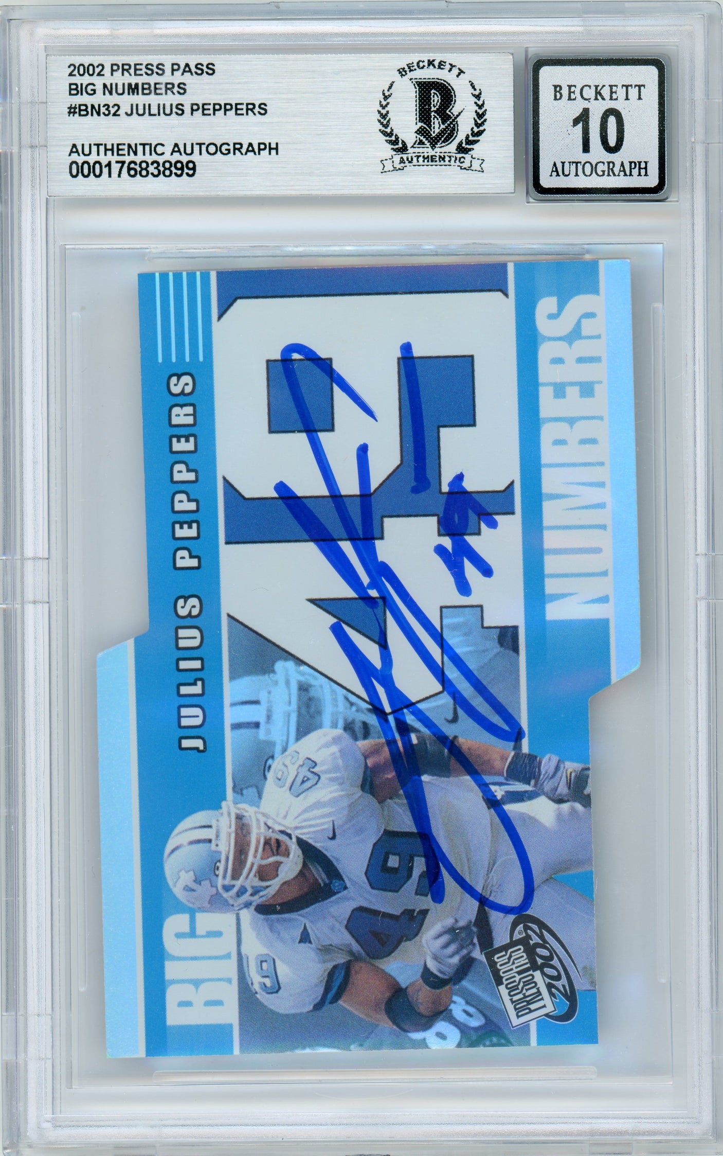 2002 Press Pass Big Numbers #BN32 Julius Peppers RC Panthers BGS Autograph 10