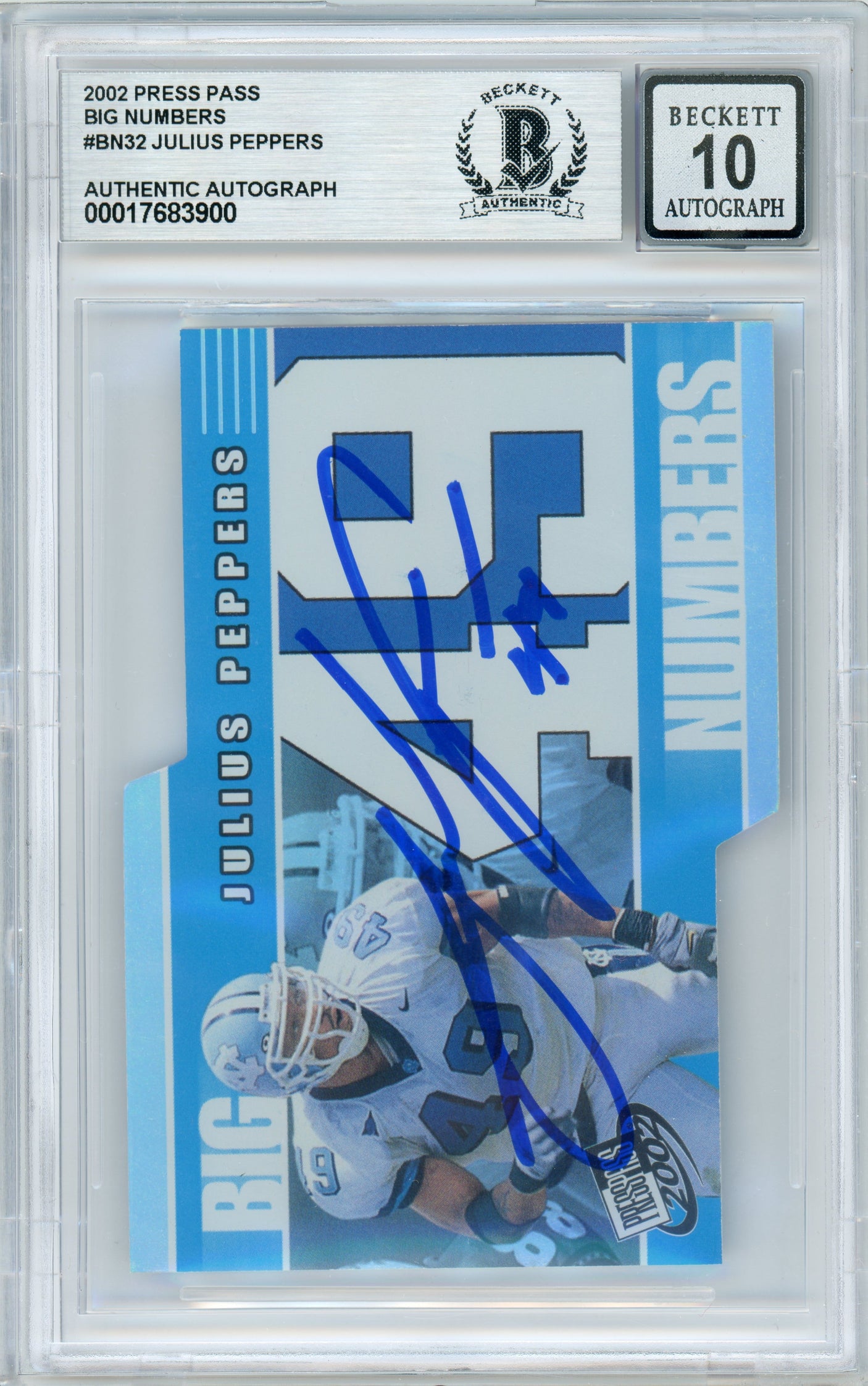 2002 Press Pass Big Numbers #BN32 Julius Peppers RC Panthers BGS Autograph 10