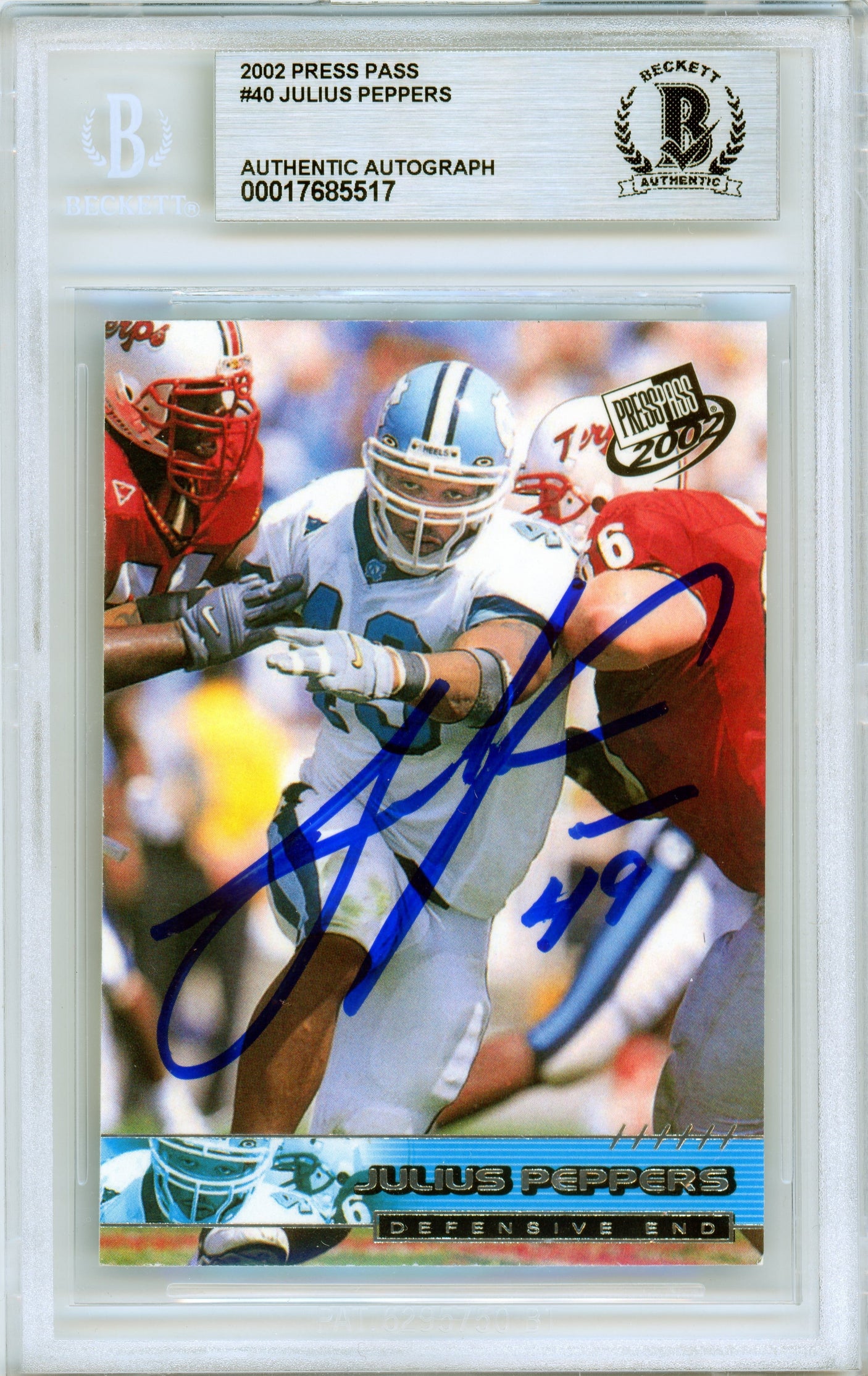 2002 Press Pass #40 Julius Peppers RC Panthers BGS Autograph