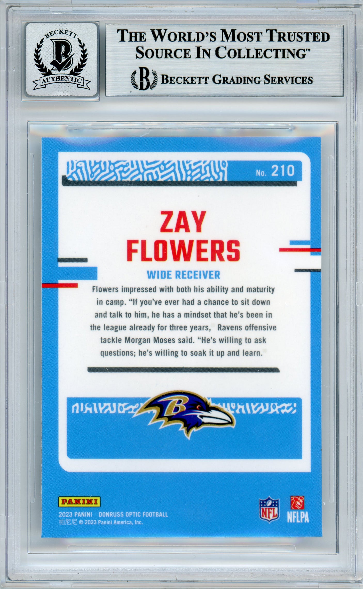 2023 Donruss Optic Rated Rookie #210 Zay Flowers RC Ravens BGS Autograph 10