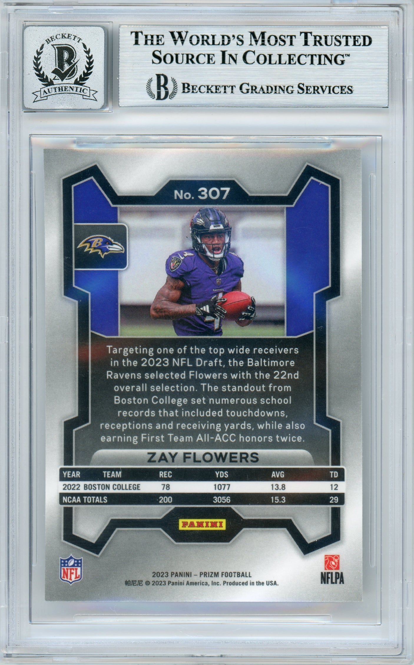2023 Panini Prizm #307 Zay Flowers RC Ravens BGS Autograph 10