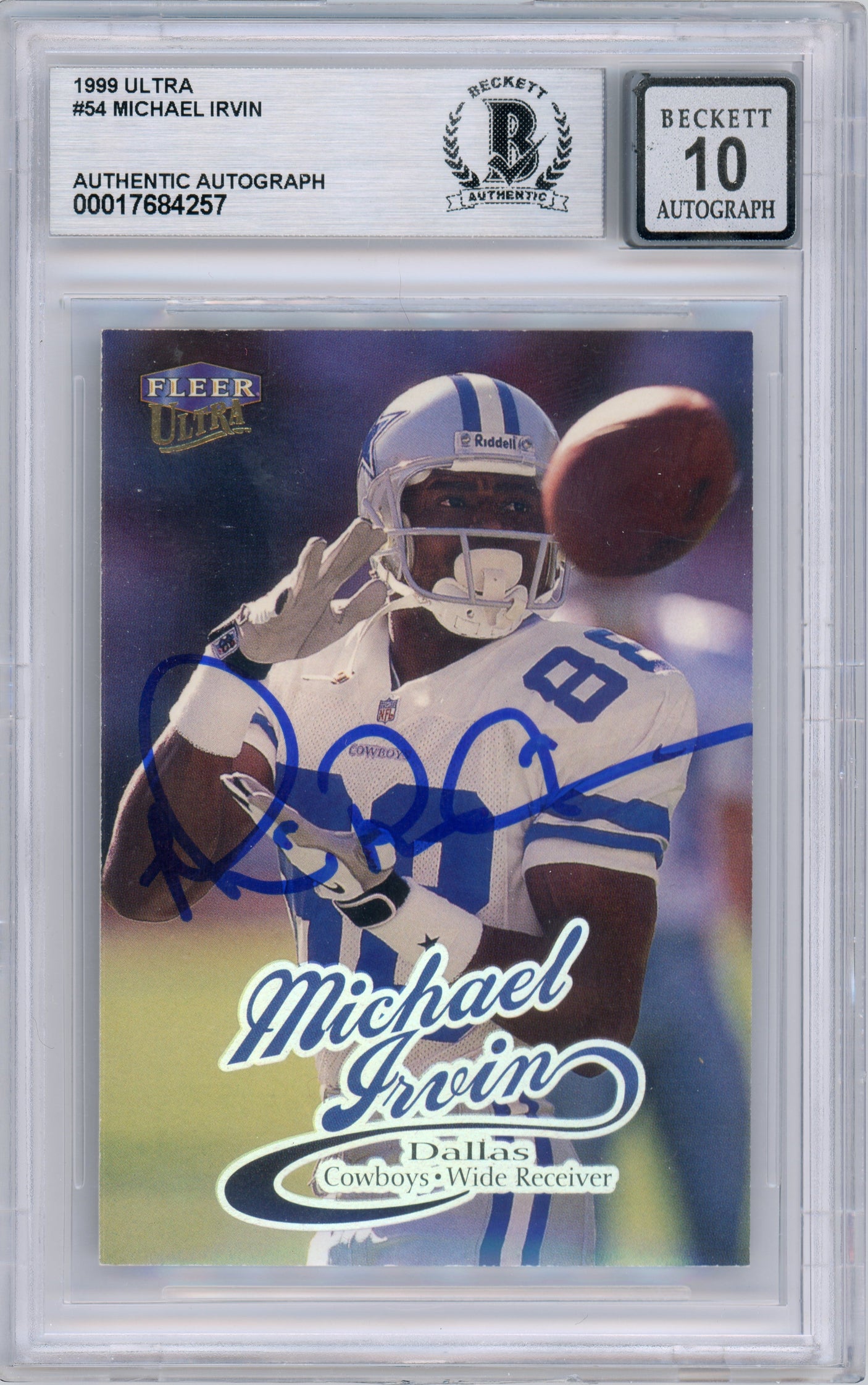 1994 Fleer Ultra #54 Michael Irvin Dallas Cowboys BGS Autograph 10
