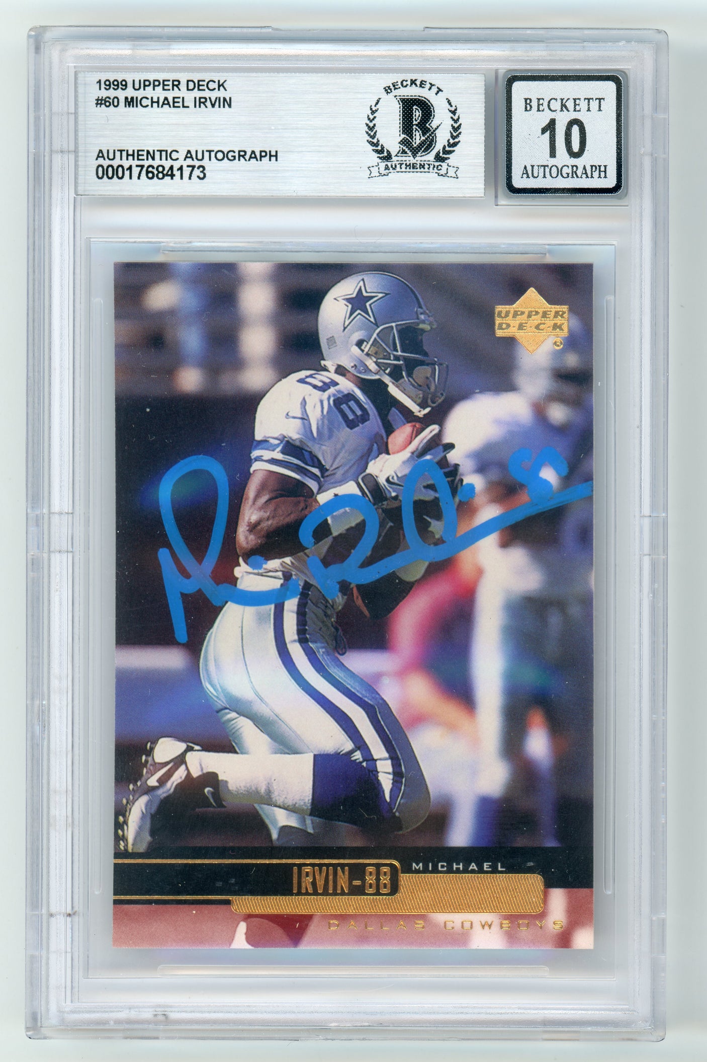 1999 Upper Deck #60 Michael Irvin Dallas Cowboys BGS Autograph 10
