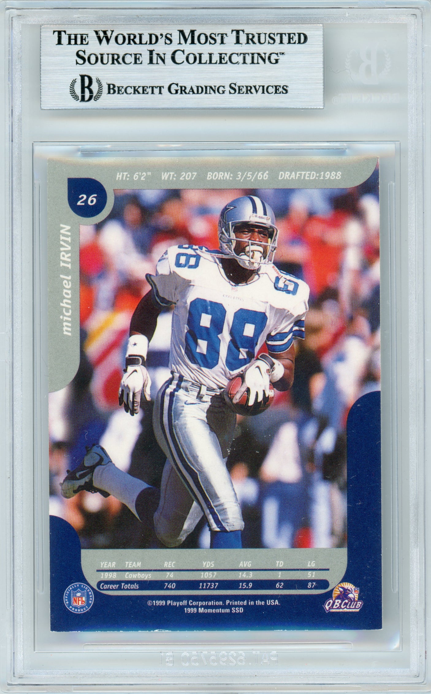 1999 Playoff Momentum SSD #26 Michael Irvin Dallas Cowboys BGS Autograph