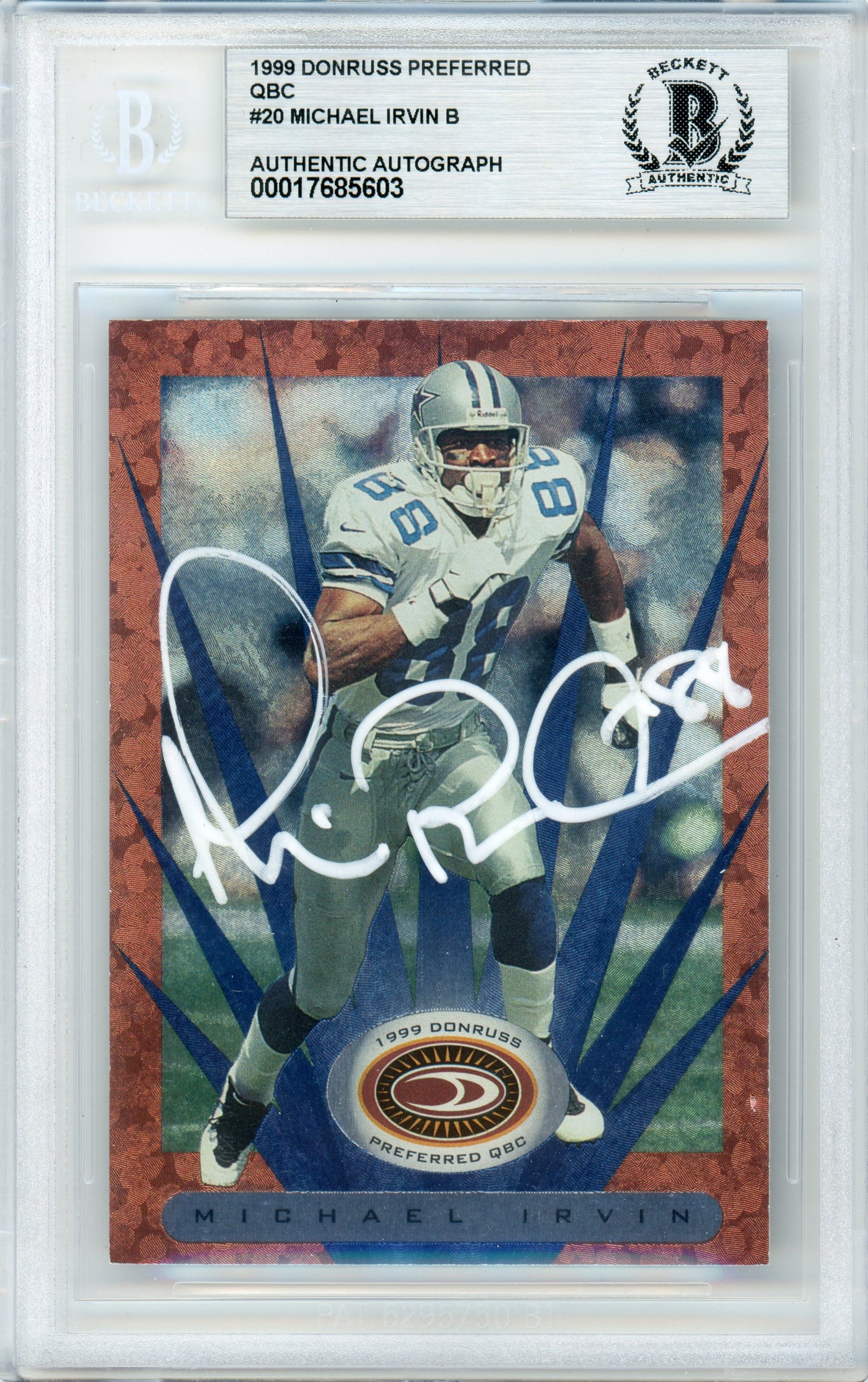 1999 Donruss Preferred QBC #20 Michael Irvin Dallas Cowboys BGS Autograph