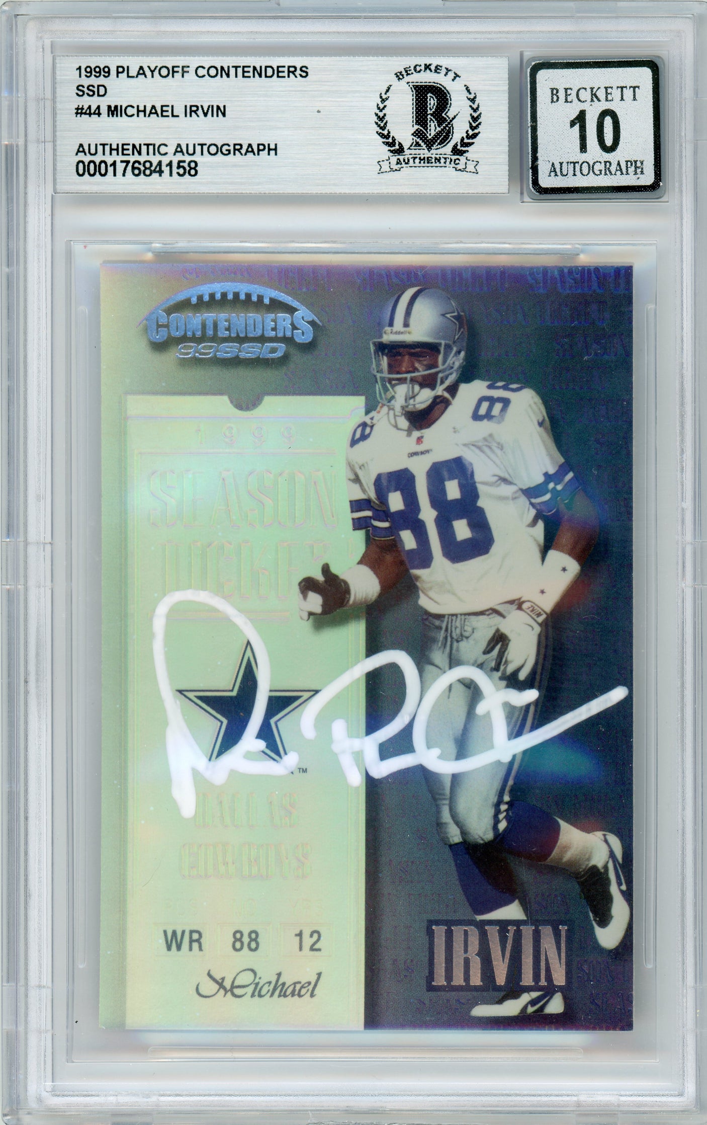 1999 Playoff Contenders SSD #44 Michael Irvin Dallas Cowboys BGS Autograph 10