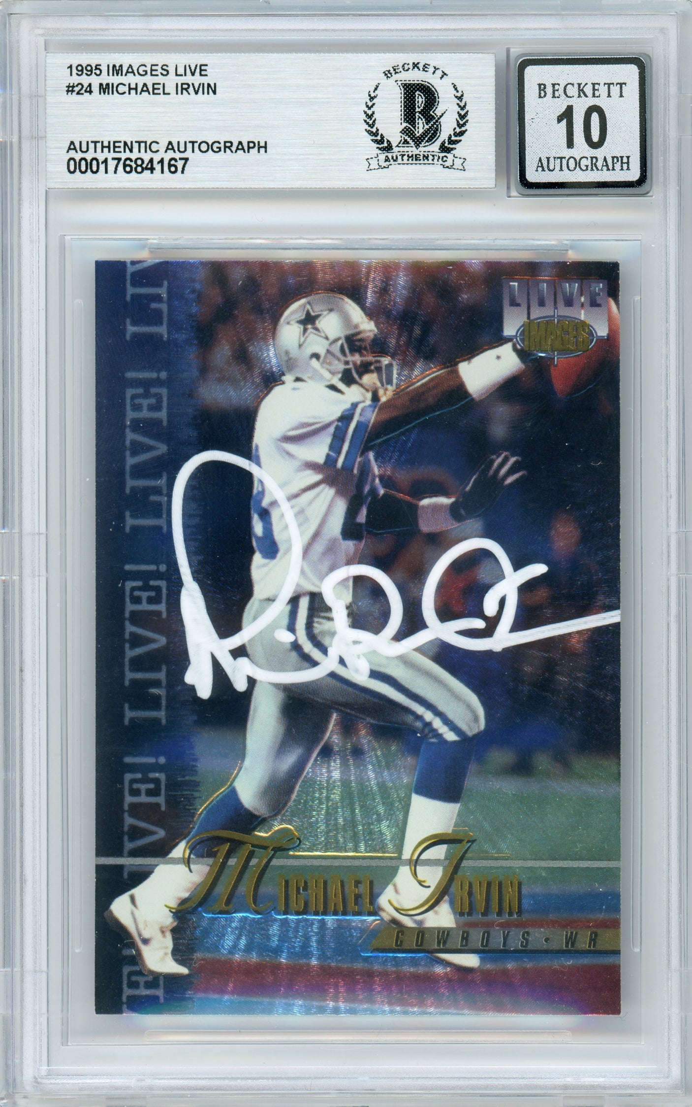 1995 Live Images #24 Michael Irvin Dallas Cowboys BGS Autograph 10