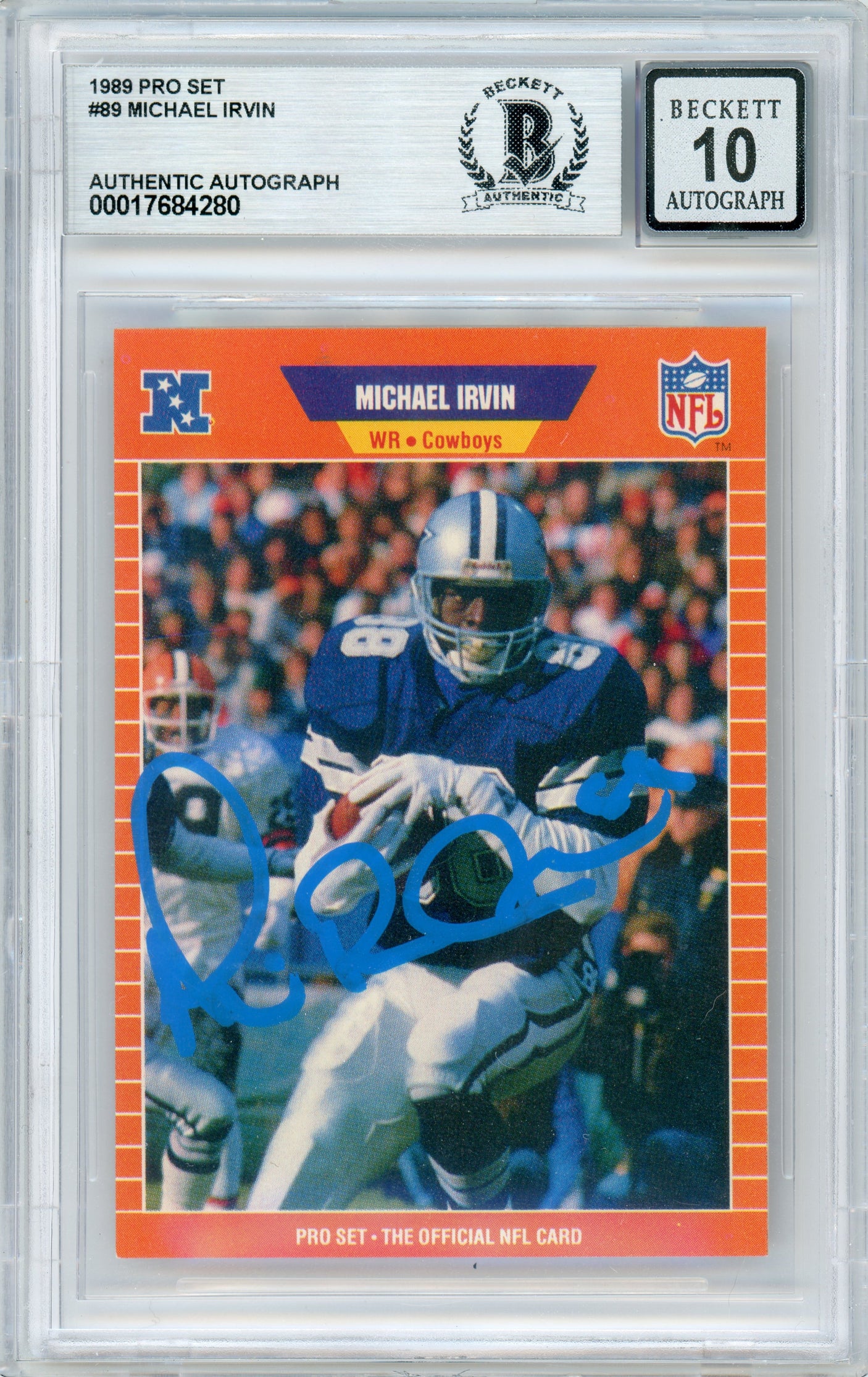 1989 Pro Set #89 Michael Irvin Dallas Cowboys BGS Autograph 10