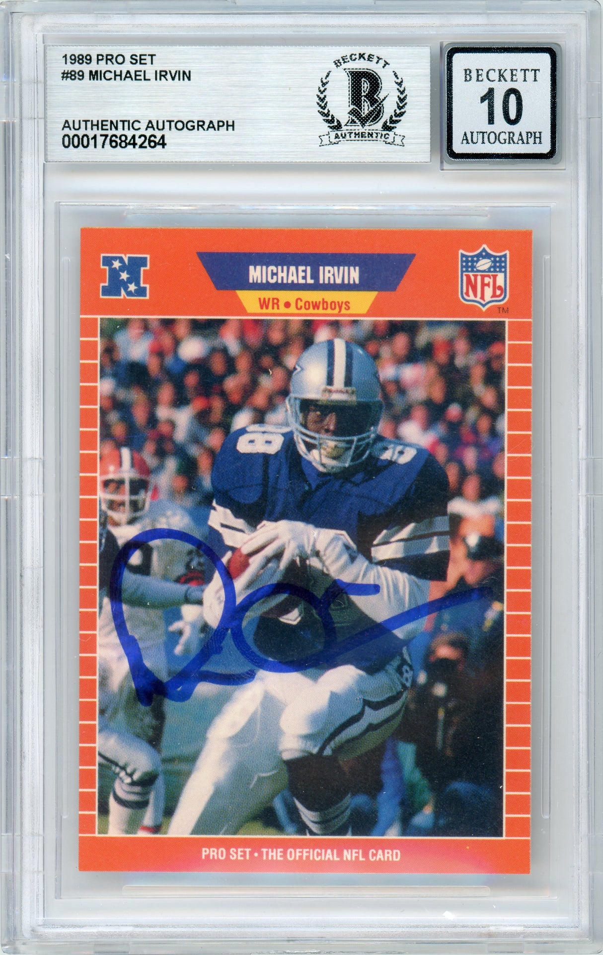 1989 Pro Set #89 Michael Irvin Dallas Cowboys BGS Autograph 10