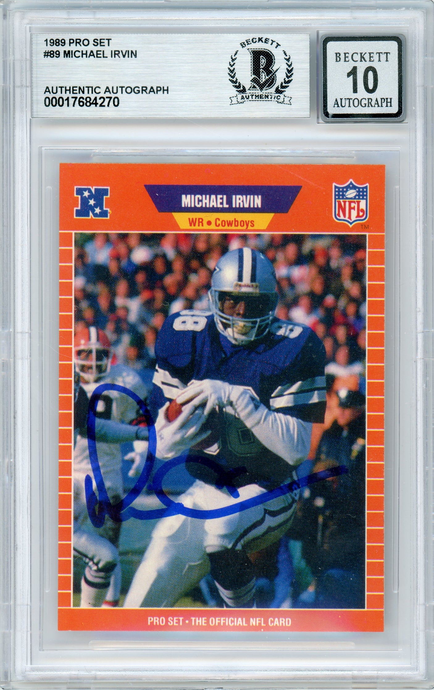 1989 Pro Set #89 Michael Irvin Dallas Cowboys BGS Autograph 10