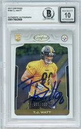2017 Certified #169 T.J. Watt RC /999 Pittsburgh Steelers BGS Autograph 10