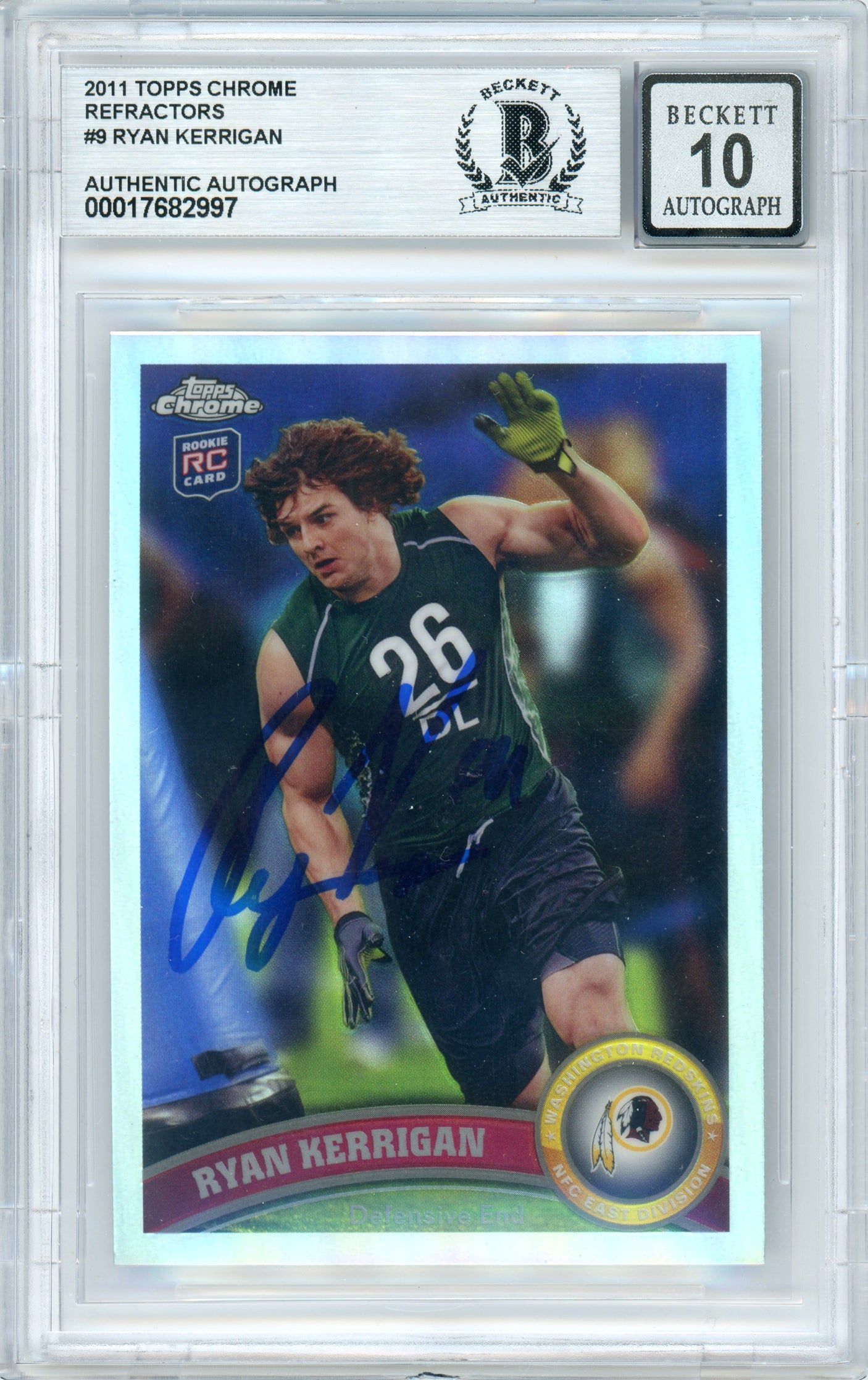 2011 Topps Chrome Refractor #9 Ryan Kerrigan RC Washington BGS Autograph 10
