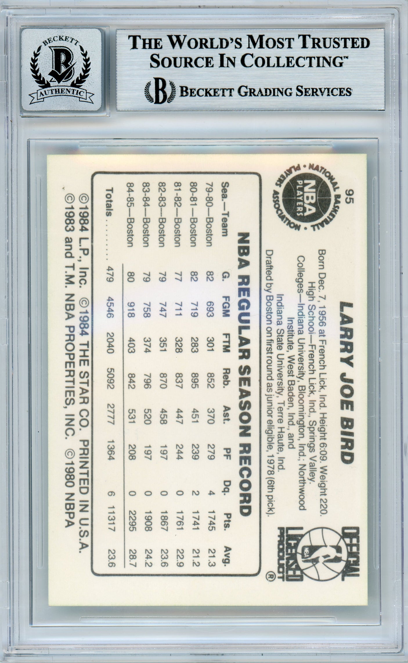 1985-86 Star #95 Larry Bird Boston Celtics BGS Autograph