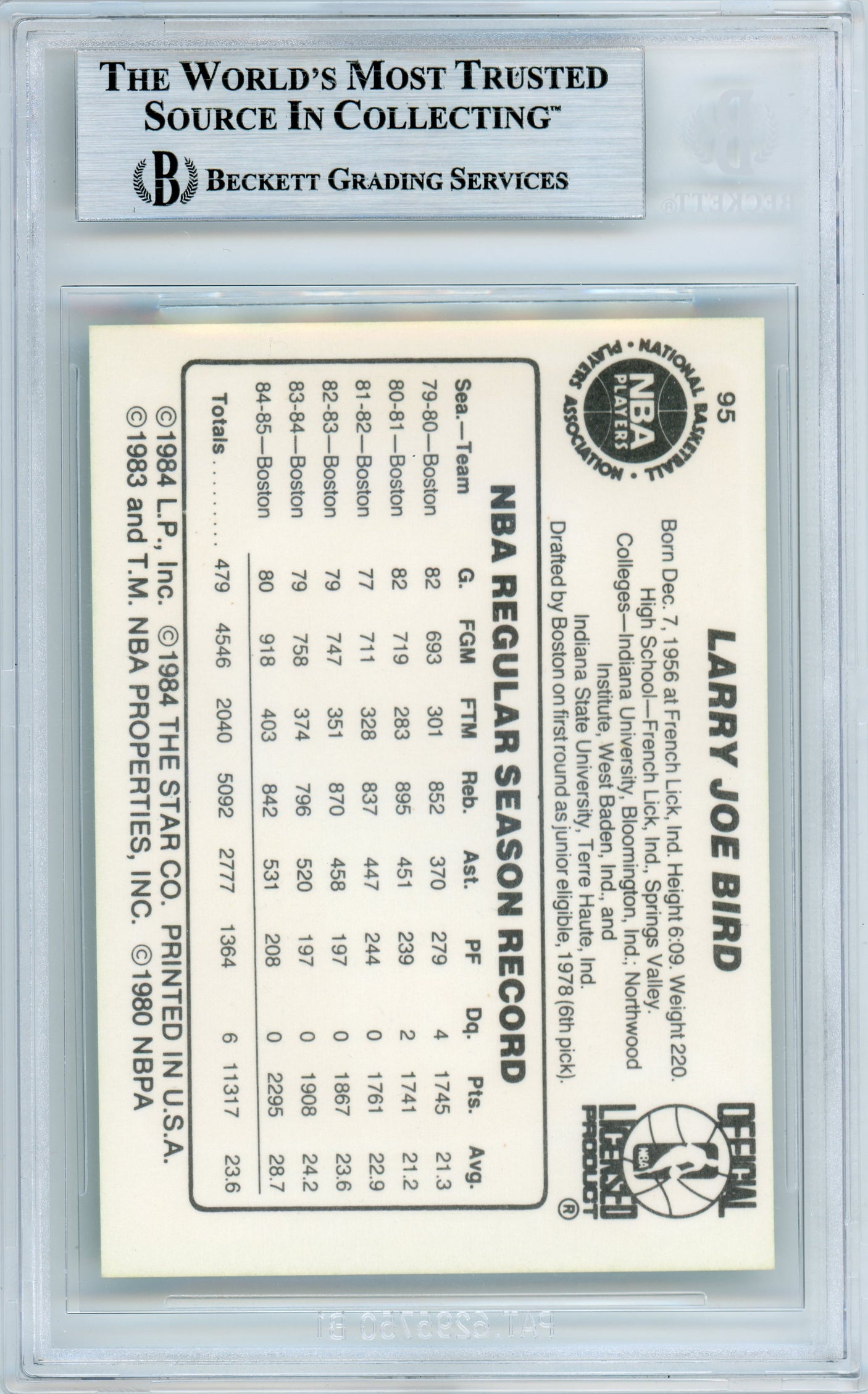 1985-86 Star #95 Larry Bird Boston Celtics BGS Autograph