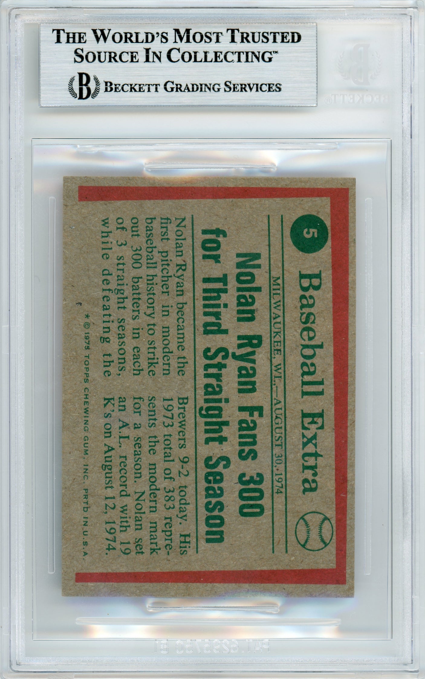 1975 Topps Mini Highlights #5 Nolan Ryan Angels BGS Autograph