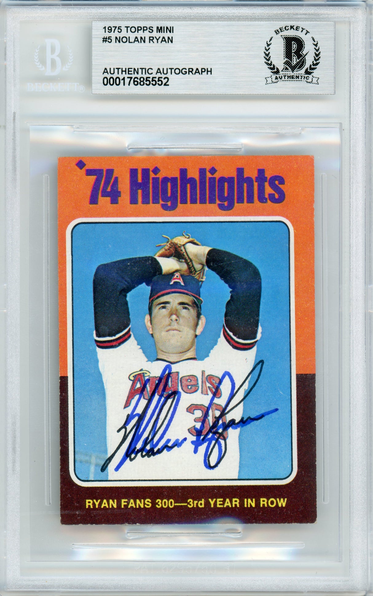 1975 Topps Mini Highlights #5 Nolan Ryan Angels BGS Autograph