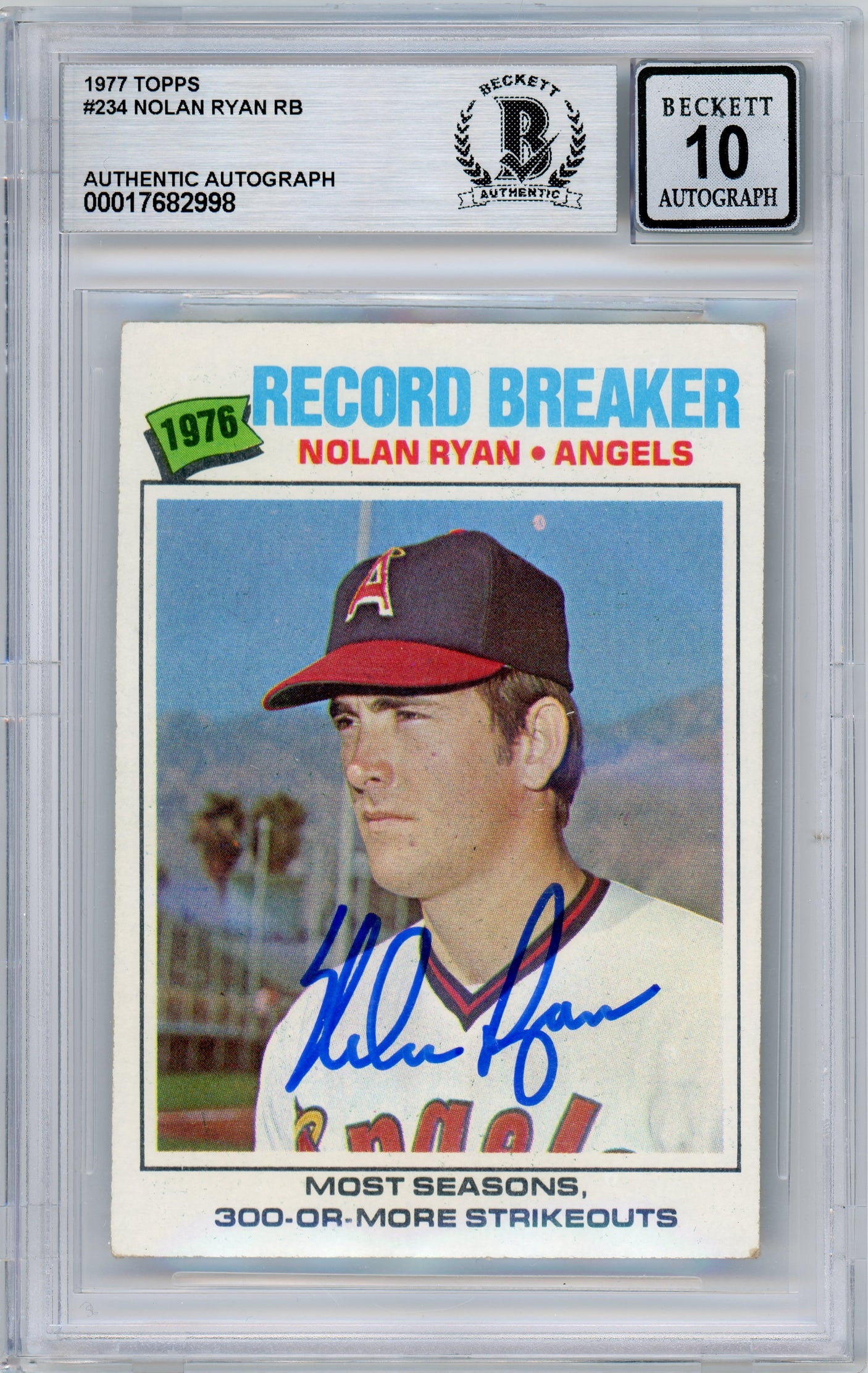 1977 Topps Record Breaker #234 Nolan Ryan Angels BGS Autograph 10