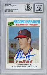 1977 Topps Record Breaker #234 Nolan Ryan Angels BGS Autograph 10