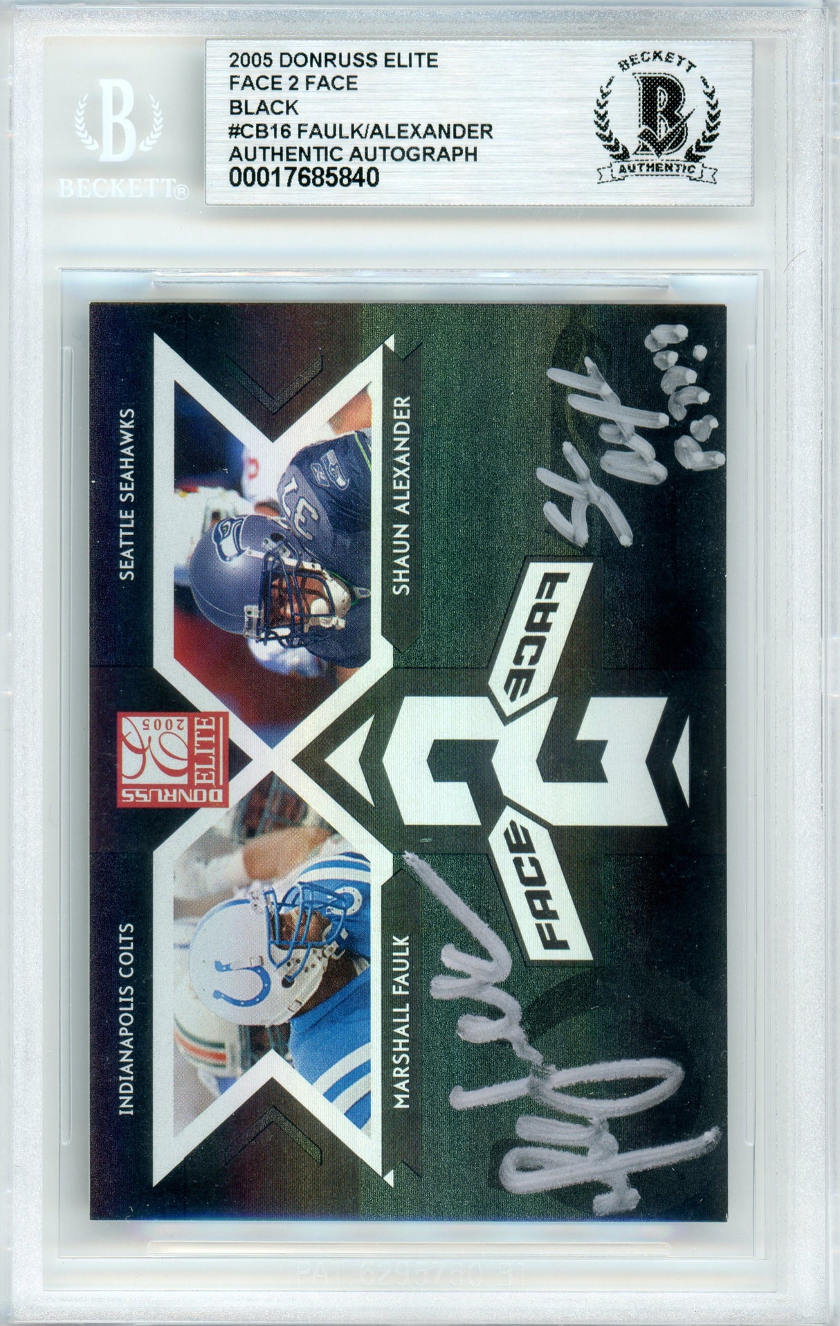 2005 Donruss Elite Face 2 Face Black #CB-16 Marshall Faulk & Shaun Alexander /500 BGS Auto