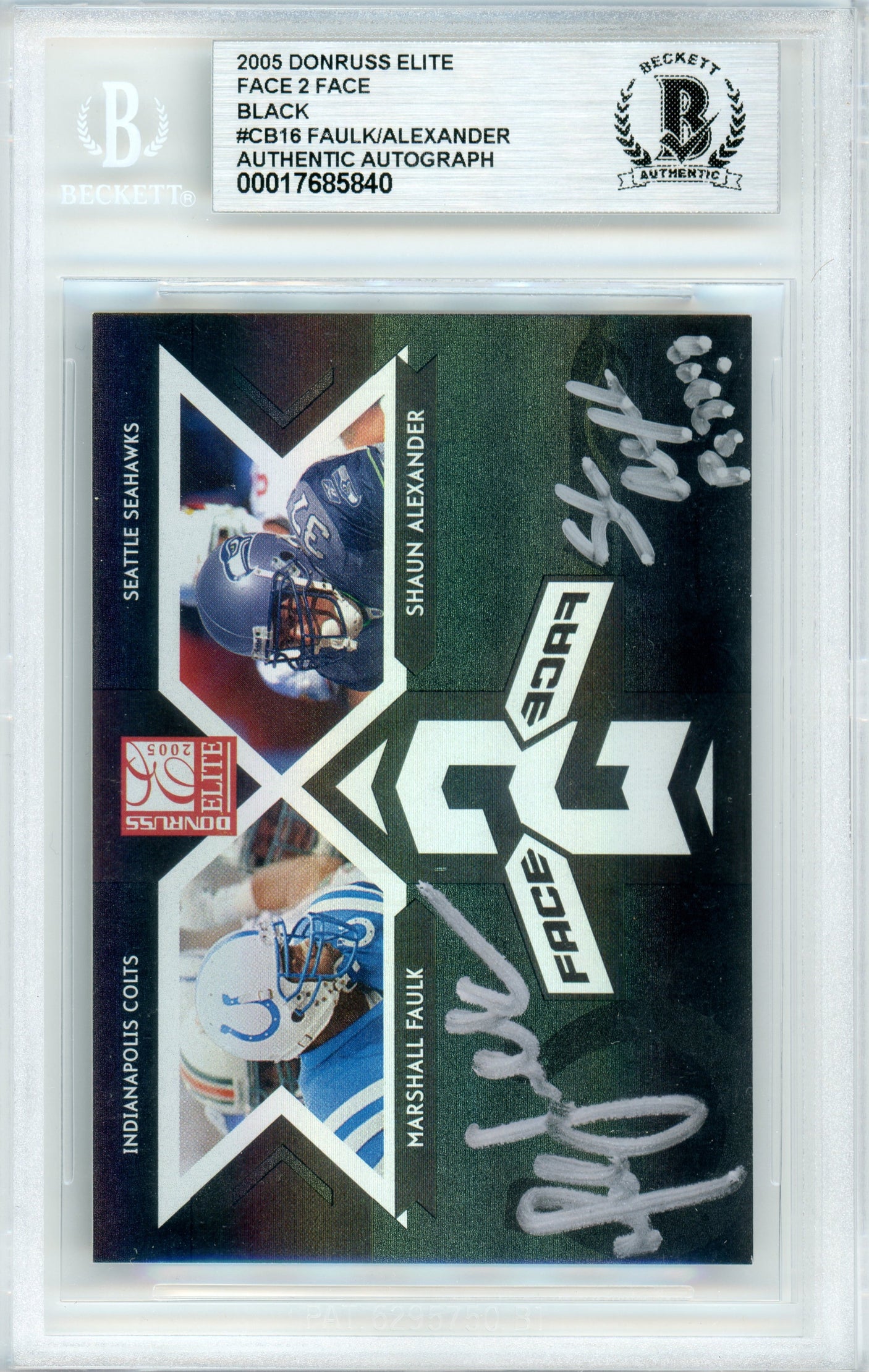 2005 Donruss Elite Face 2 Face Black #CB-16 Marshall Faulk & Shaun Alexander /500 BGS Auto
