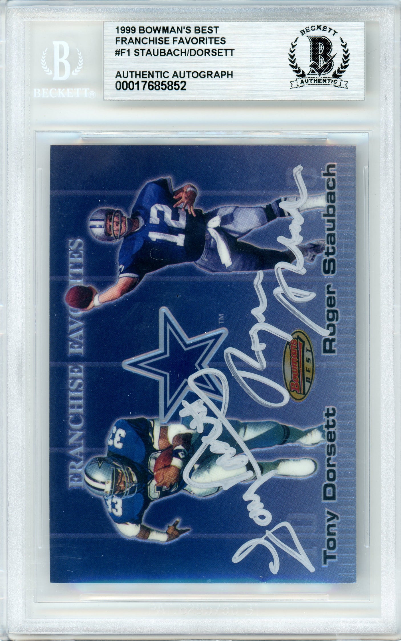 1999 Bowman's Best Franchise Favorites #F1 Roger Staubach & Tony Dorsett Cowboys BGS Autograph