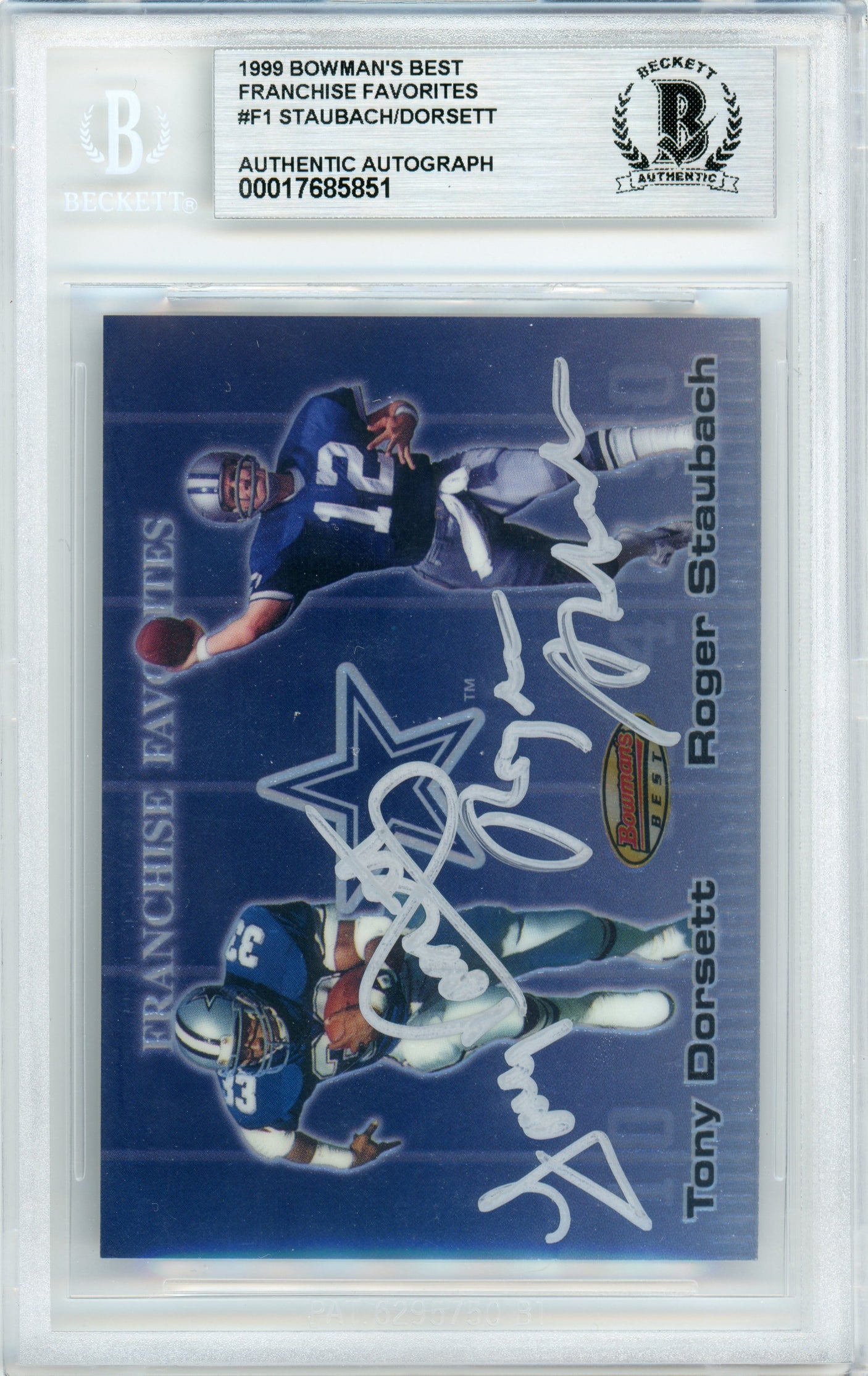 1999 Bowman's Best Franchise Favorites #F1 Roger Staubach & Tony Dorsett Cowboys BGS Autograph