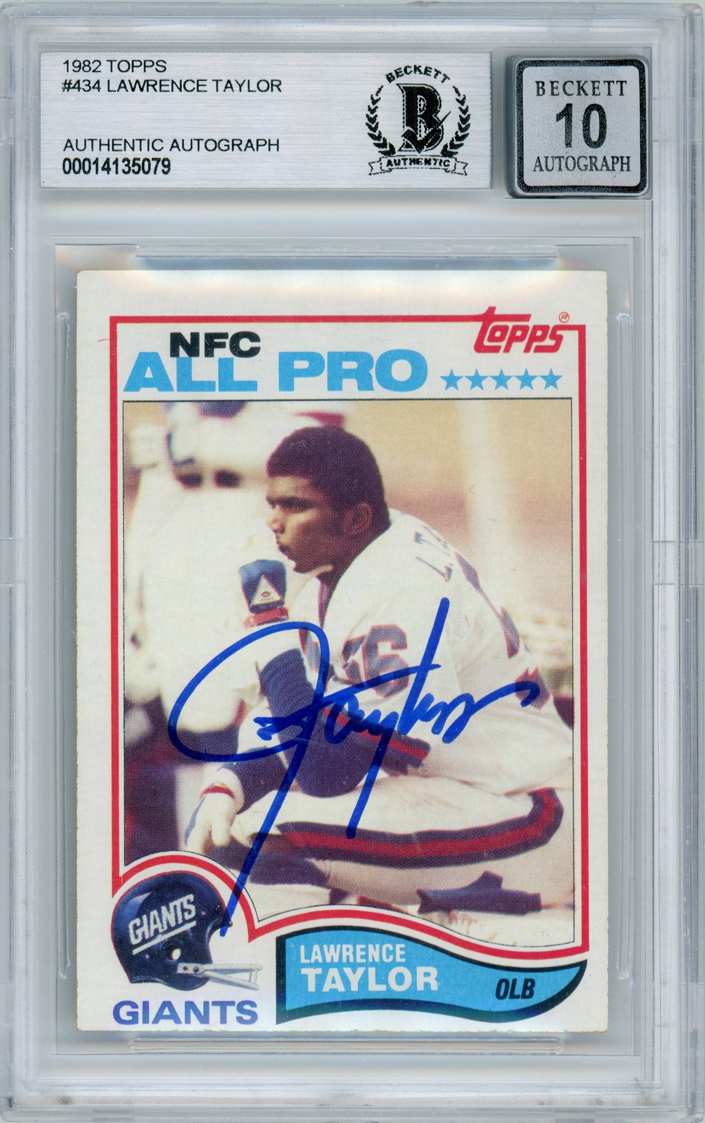 1982 Topps NFC All-Pro #434 Lawrence Taylor RC Giants BGS Autograph 10