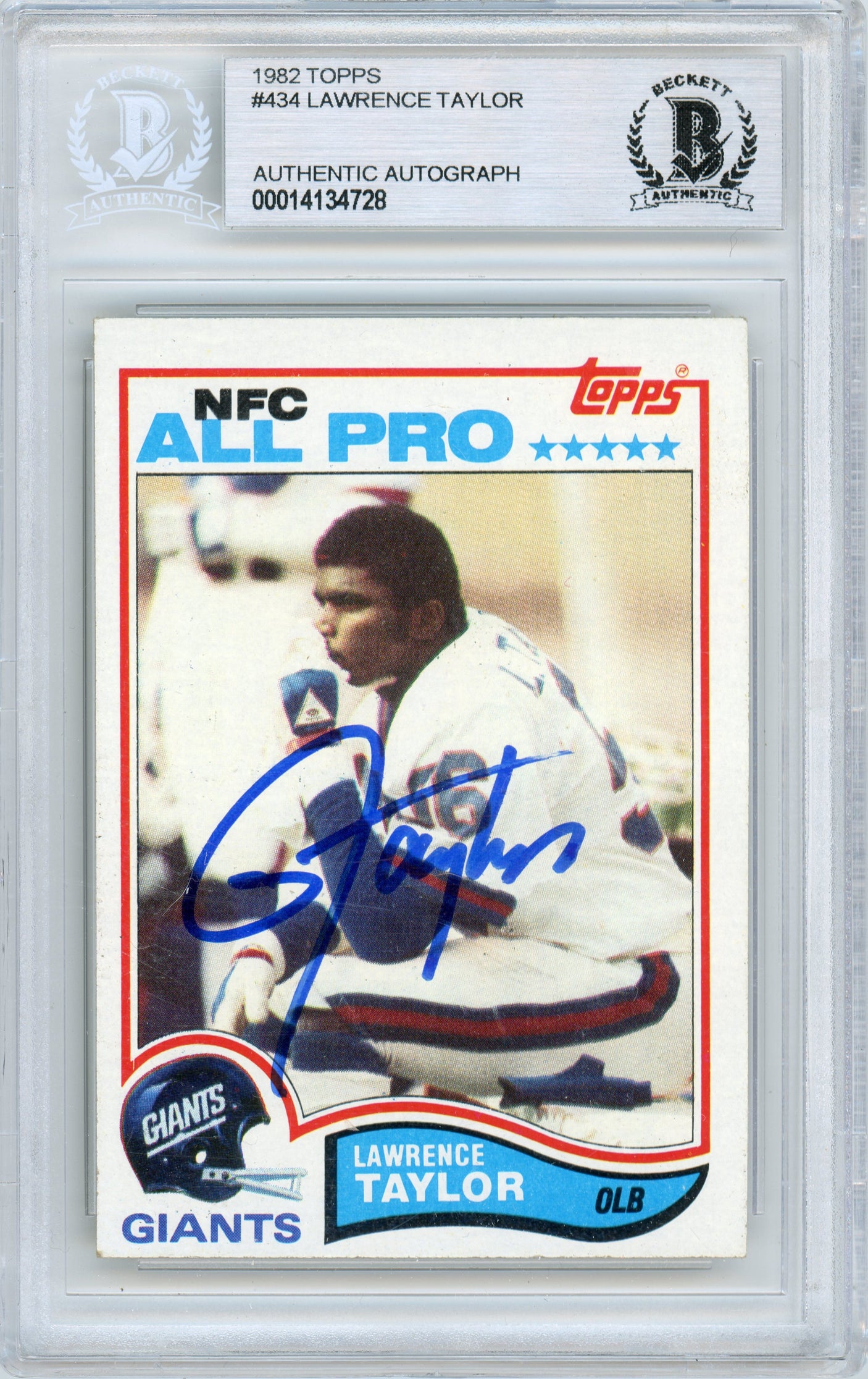 1982 Topps NFC All-Pro #434 Lawrence Taylor RC Giants BGS Autograph