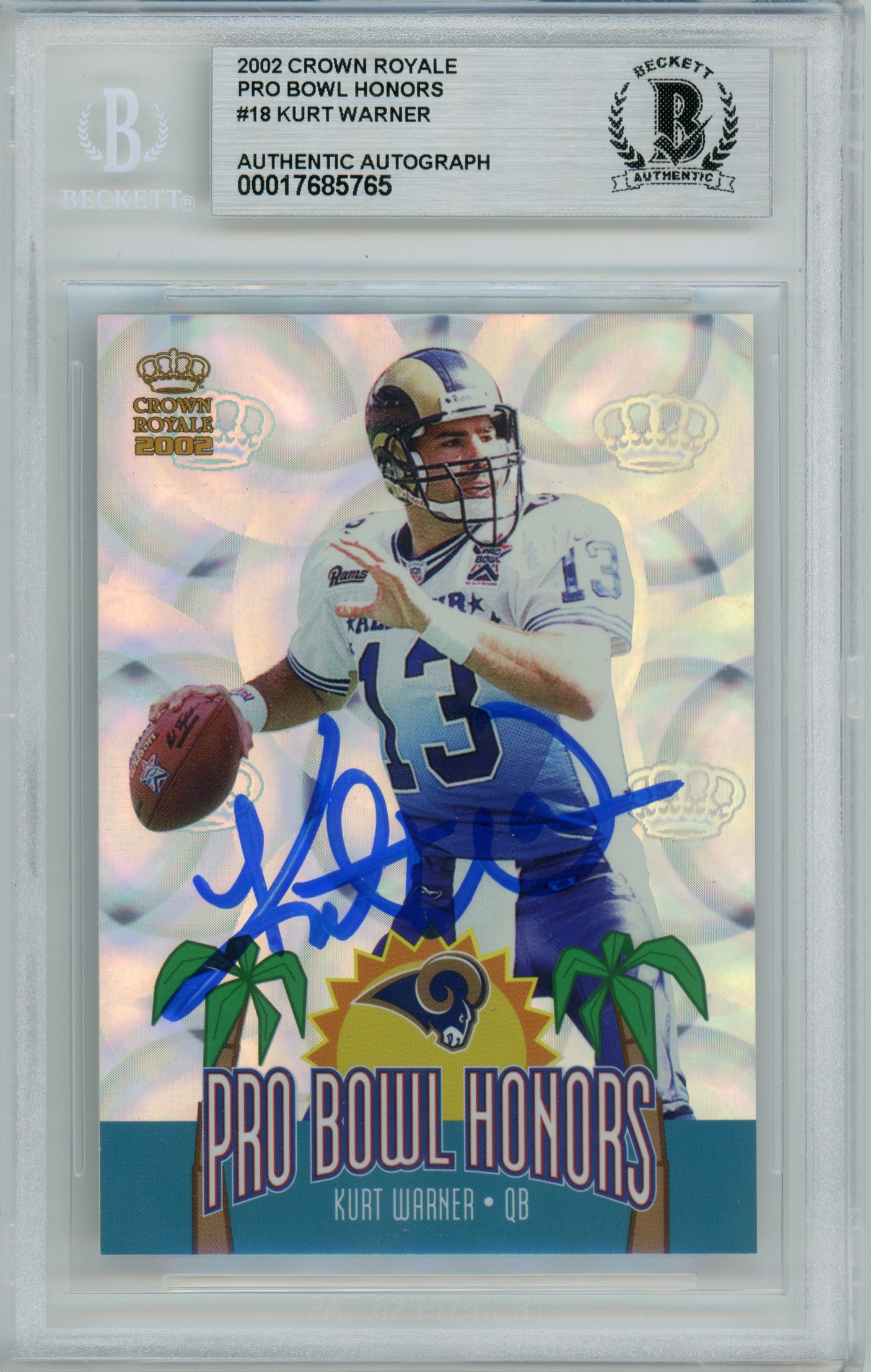 2002 Crown Royale Pro Bowl Honors #18 Kurt Warner Rams BGS Autograph