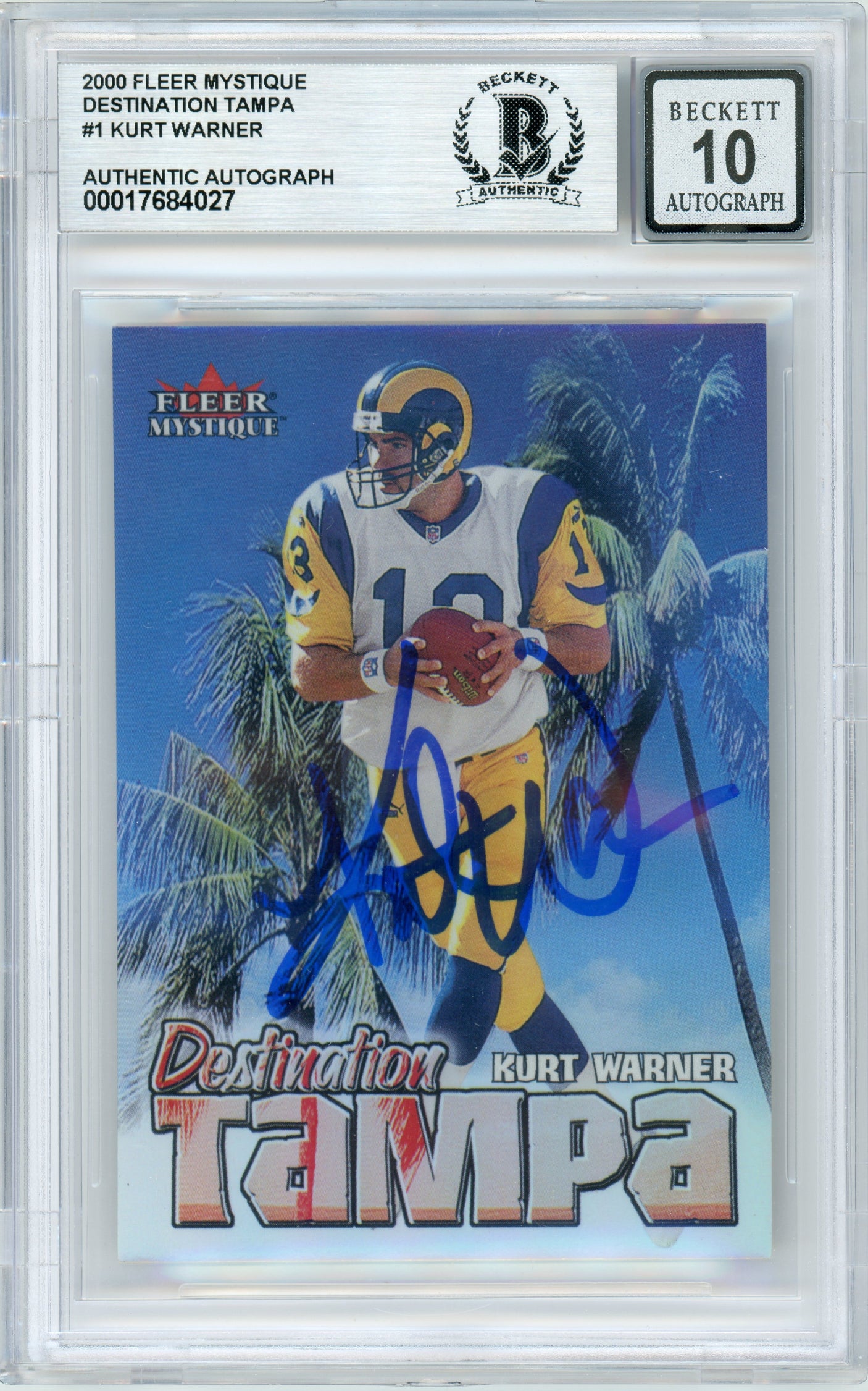 2000 Fleer Mystique Destination Tampa #1 Kurt Warner Rams BGS Autograph 10
