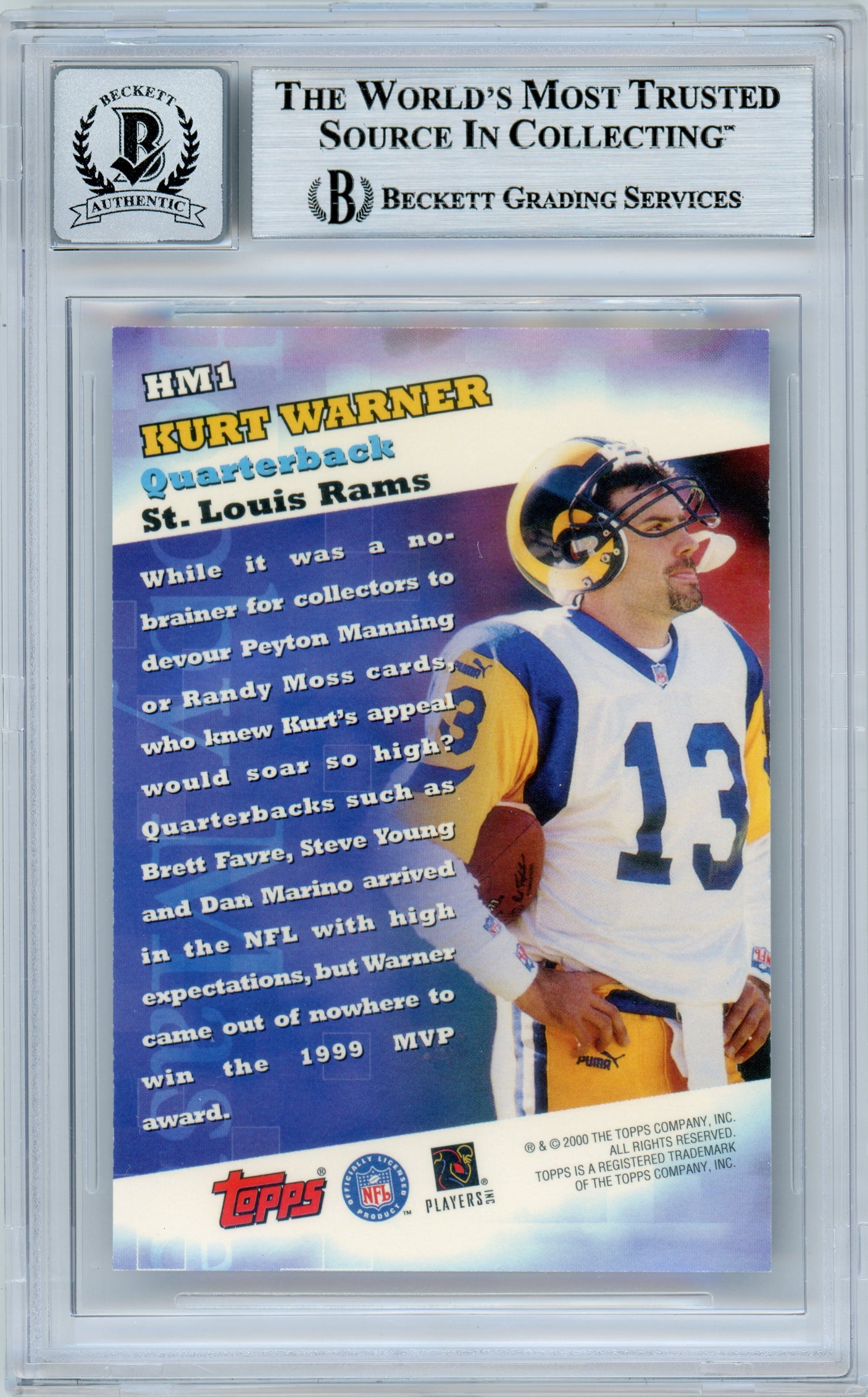 2000 Topps Hobby Masters #HM1 Kurt Warner Rams BGS Autograph 10