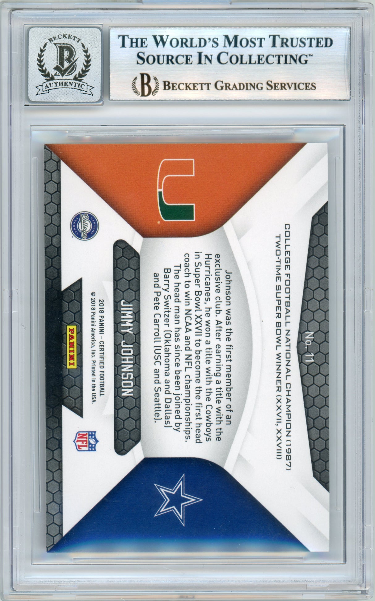 2018 Certified - Certified Champions Mirror Red /99 #11 Jimmy Johnson BGS Auto 10