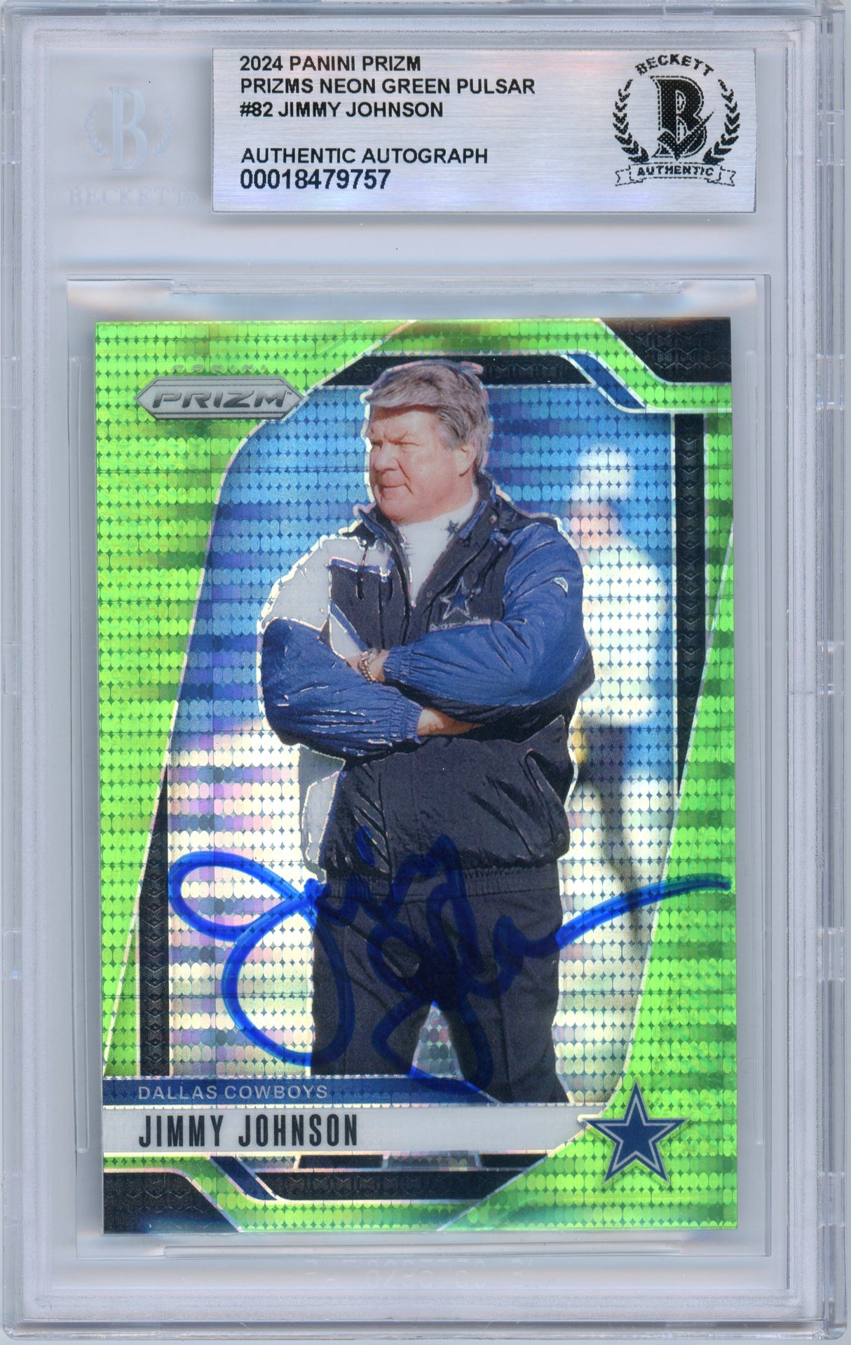 2024 Panini Prizm - Neon Green Puslar #82 Jimmy Johnson Cowboys BGS Autograph