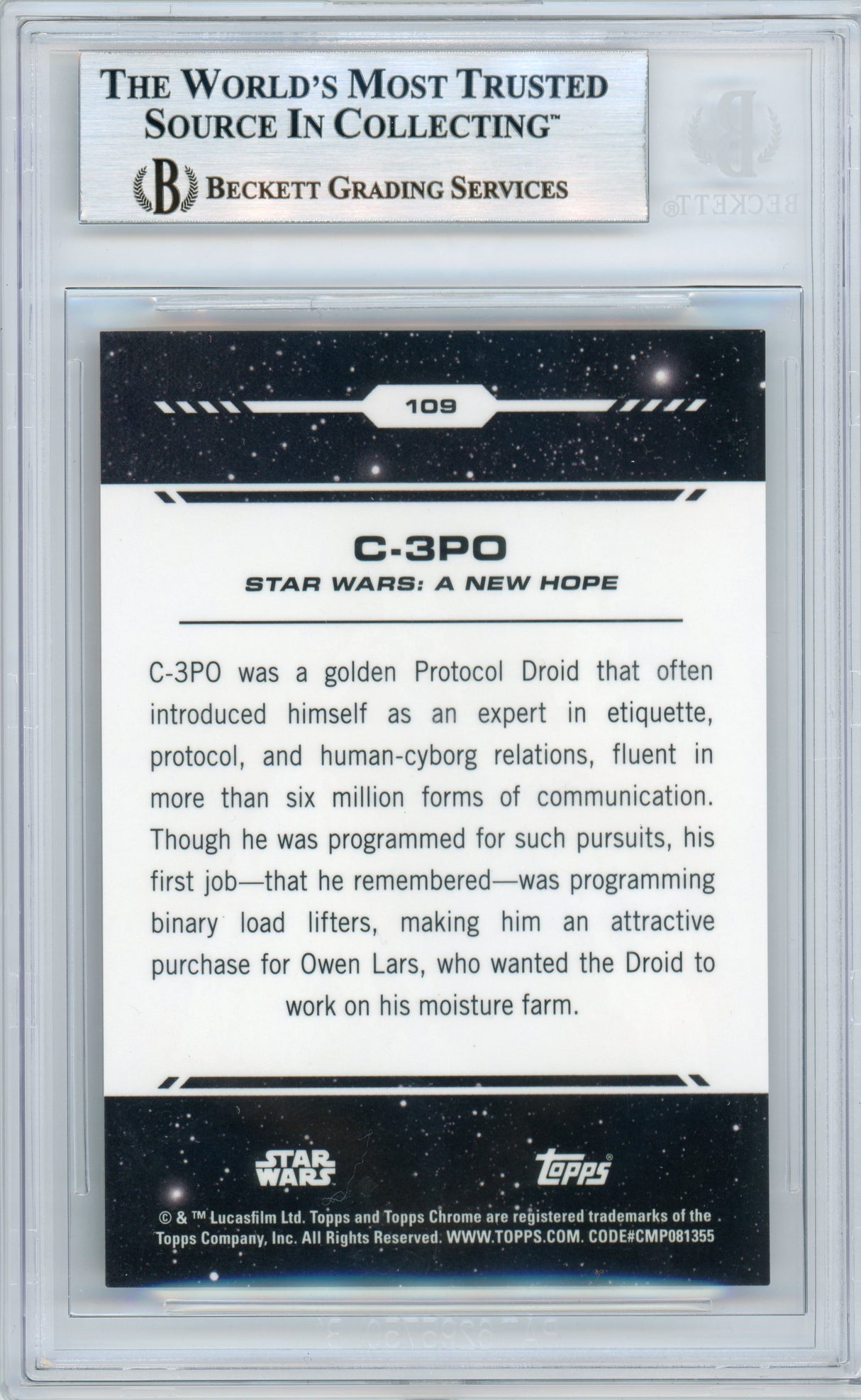 2024 Topps Chrome Star Wars - Rebel Orange Refractor /25 #109 Anthony Daniels BGS Autograph