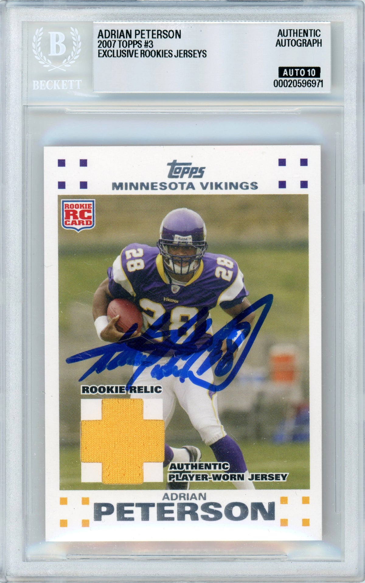 2007 Topps - Exclusive Rookies Relic Wht #3 Adrian Peterson RC Vikings BGS Auto 10