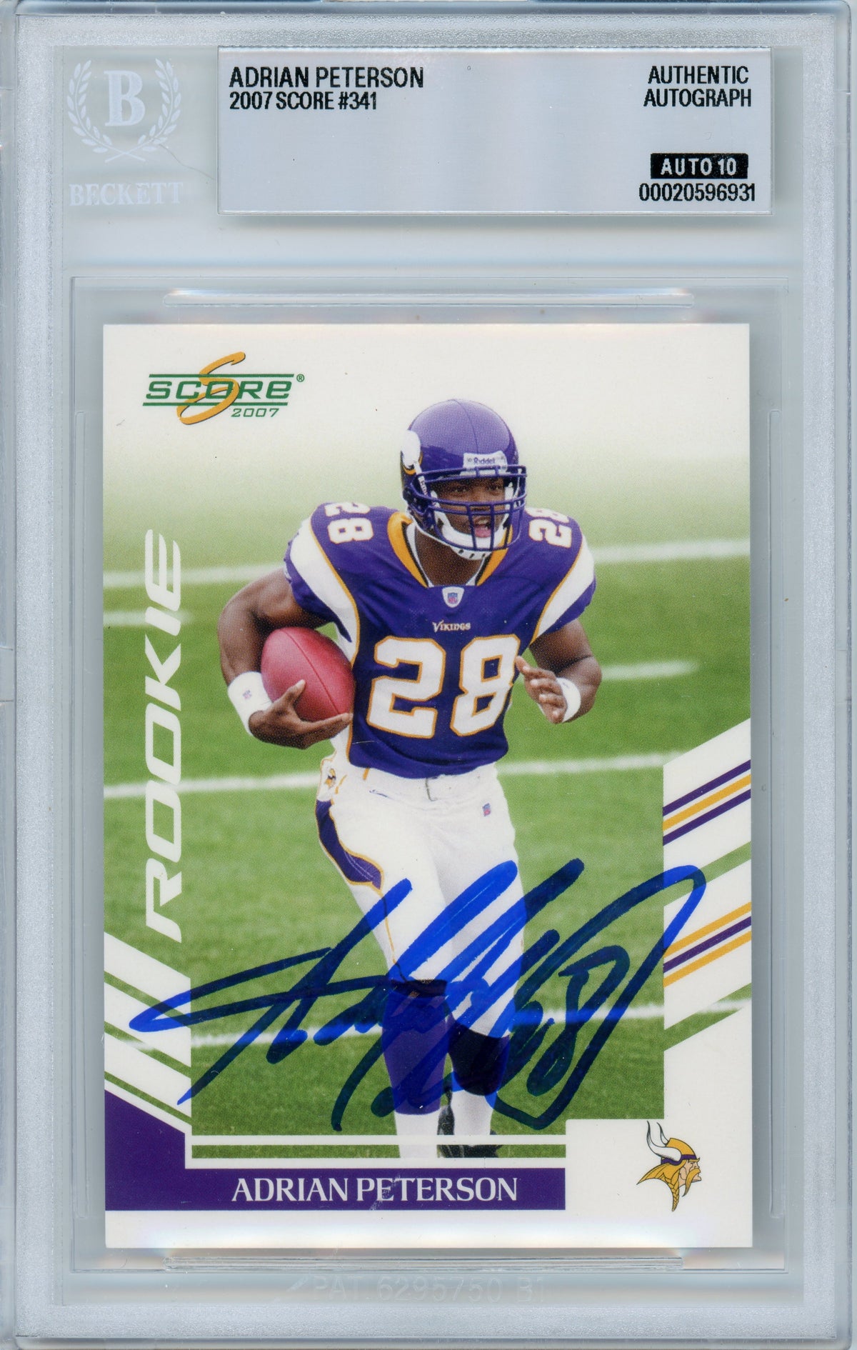 2007 Score #341 Adrian Peterson Rookie Vikings BGS Autograph 10