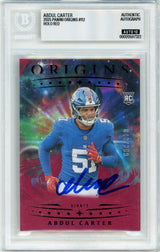2025 Origins - Red Holo /299 #112 Abdul Carter RC New York Giants BGS Autograph 10