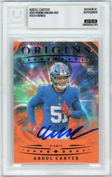 2025 Origins - Orange Holo /249 #112 Abdul Carter RC New York Giants BGS Autograph 10