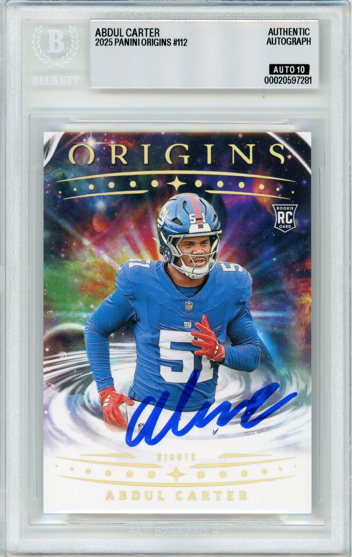 2025 Origins #112 Abdul Carter Rookie New York Giants BGS Autograph 10