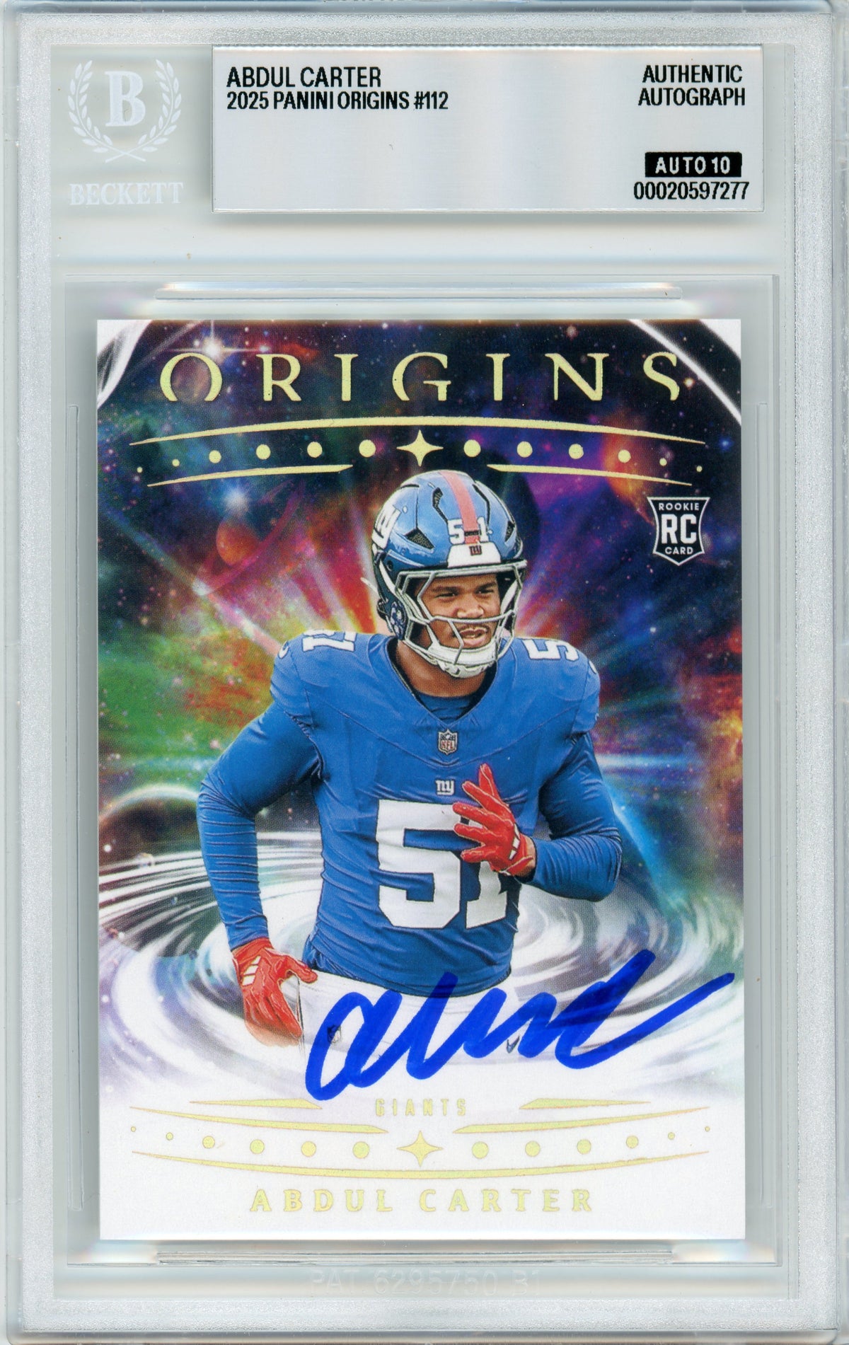 2025 Origins #112 Abdul Carter Rookie New York Giants BGS Autograph 10