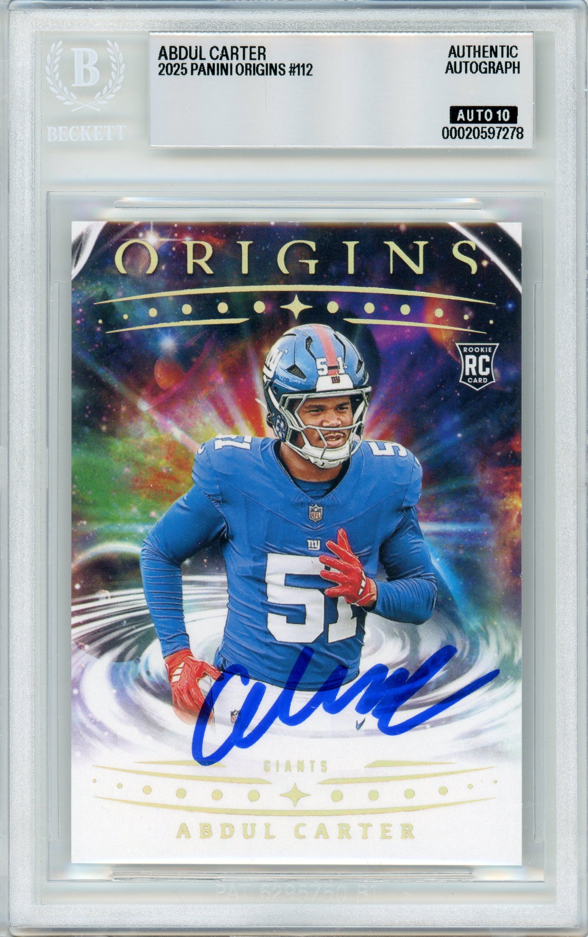 2025 Origins #112 Abdul Carter Rookie New York Giants BGS Autograph 10