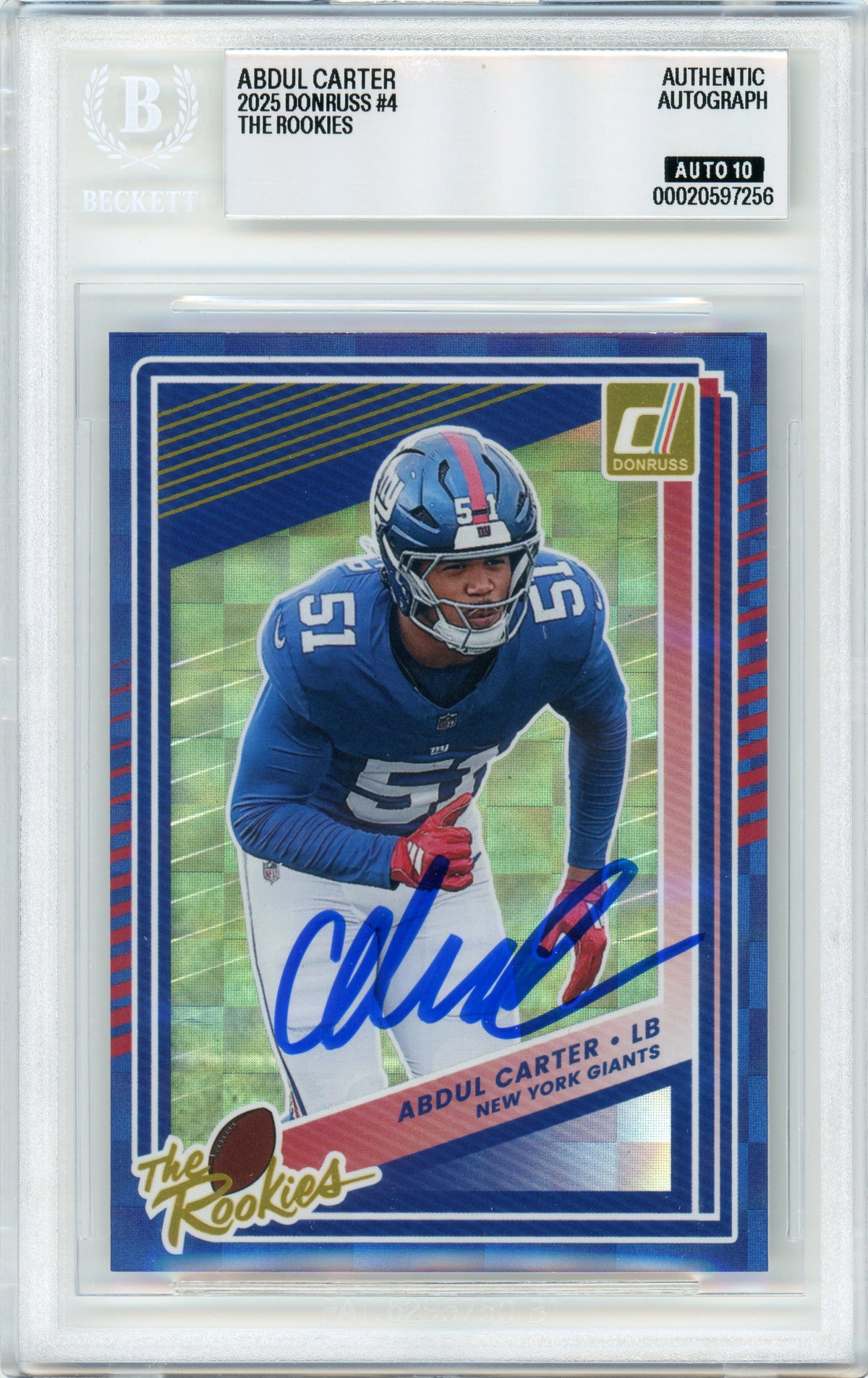 2025 Donruss - The Rookies #4 Abdul Carter RC New York Giants BGS Autograph 10