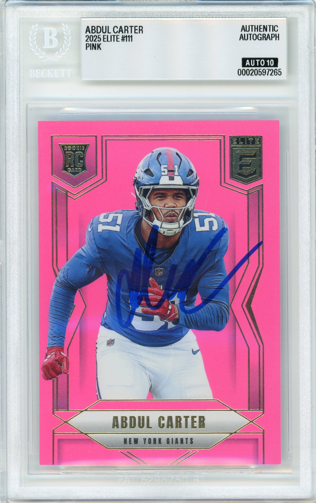 2025 Elite - Pink #111 Abdul Carter Rookie New York Giants BGS Autograph 10