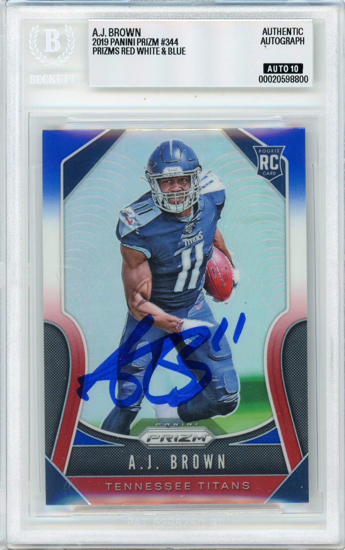 2019 Prizm - Red, White & Blue Prizm #344 AJ Brown RC Tennessee Titans BGS Auto 10