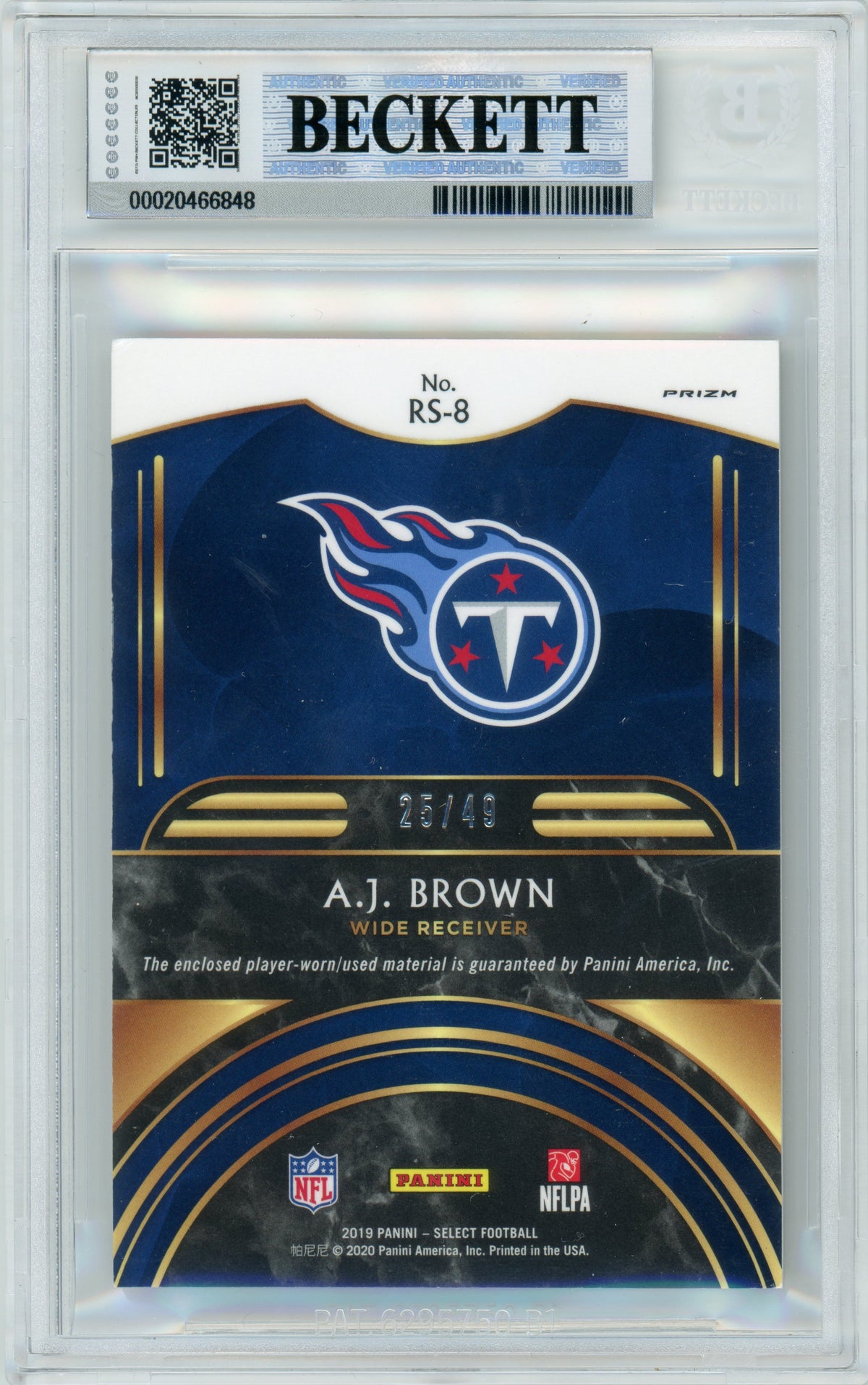 2019 Select - Rookie Swatches Copper Prizm /49 #RS-8 AJ Brown RC Titans BGS 6.5 Auto 10