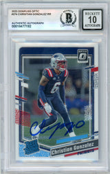 2023 Donruss Optic #274 Christian Gonzalez RC New England Patriots BGS Autograph 10