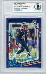 2023 Donruss Optic - Purple Shock #274 Christian Gonzalez RC New England Patriots BGS Autograph