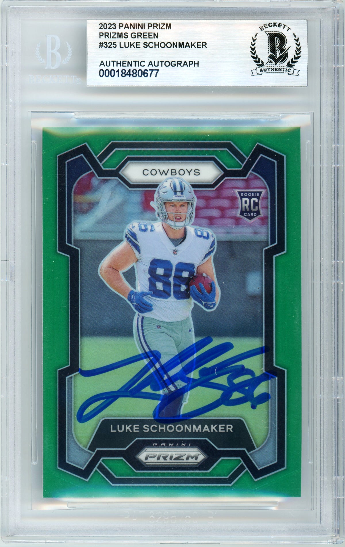 2023 Prizm - Green Prizm #325 Luke Schoonmaker RC Dallas Cowboys BGS Autograph
