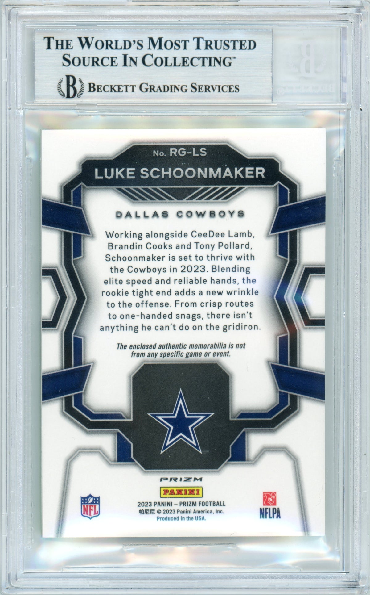 2023 Prizm - Rookie Gear Neon Green Pulsar #RG-LS Luke Schoonmaker RC Cowboys BGS Auto